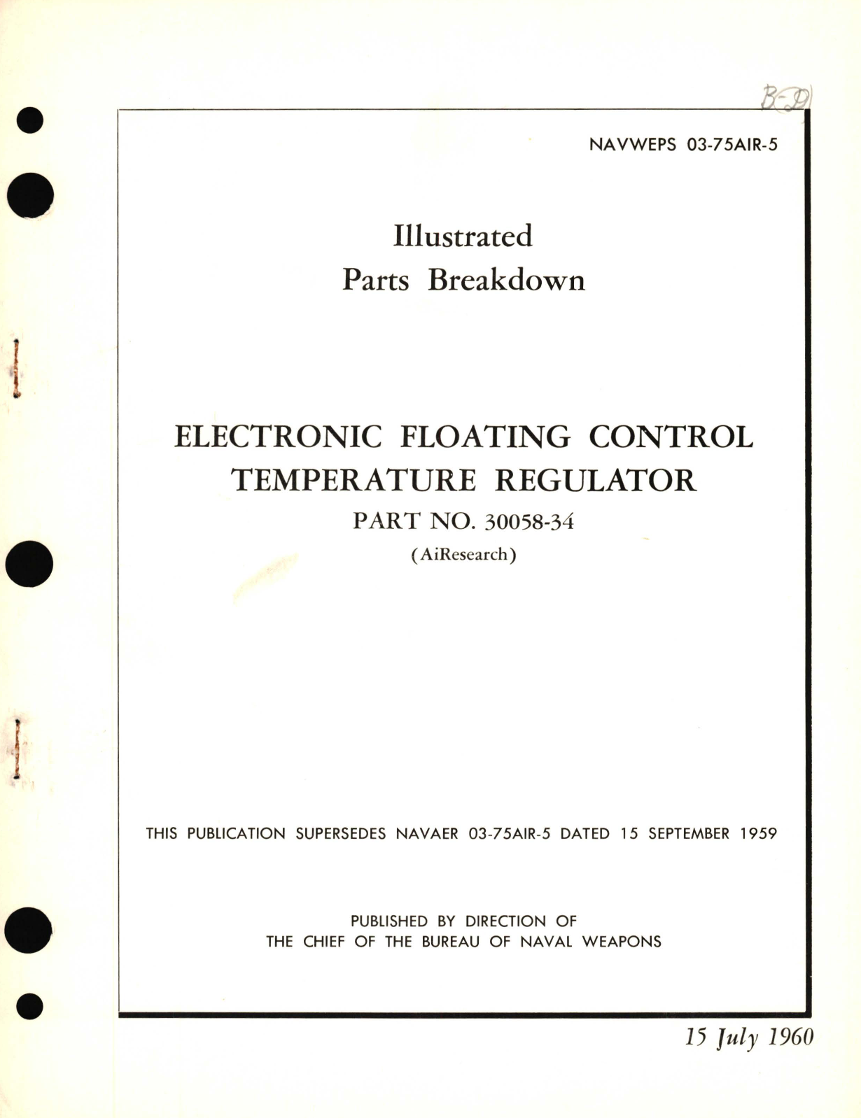 Sample page 1 from AirCorps Library document: Illustrated Parts Breakdown for Electronic Floating Control Temperature Regulator Part  No. 30058-34 