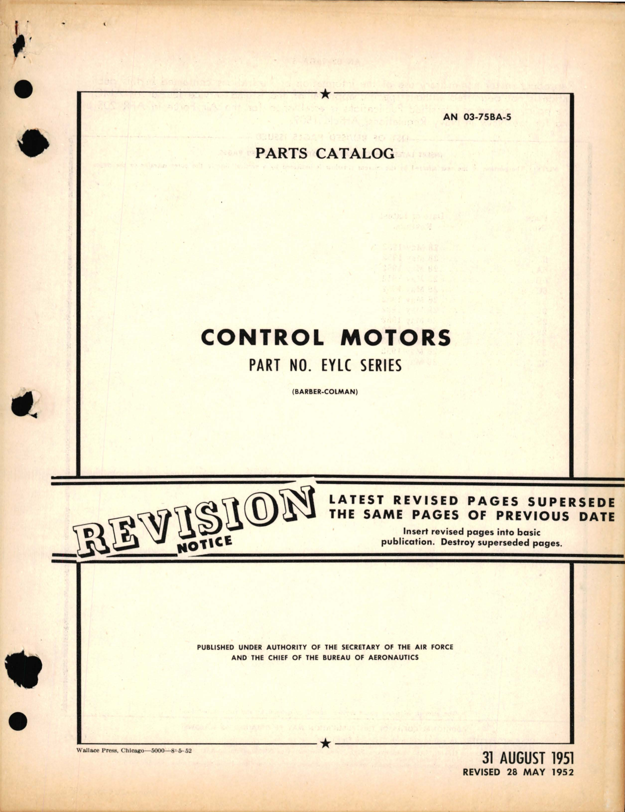 Sample page 1 from AirCorps Library document: Parts Catalog for Control Motors Part No. EYLC Series 