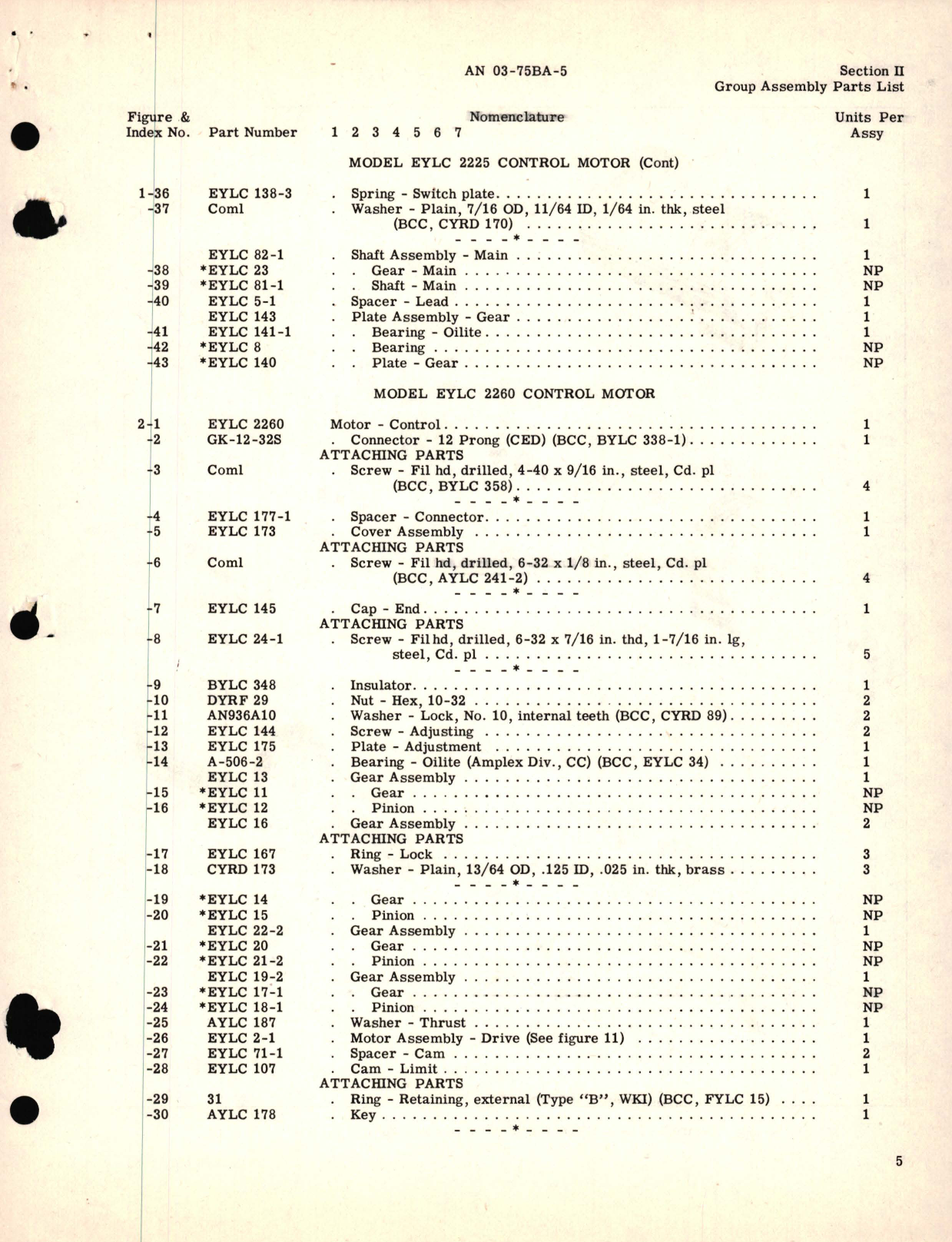 Sample page 5 from AirCorps Library document: Parts Catalog for Control Motors Part No. EYLC Series 