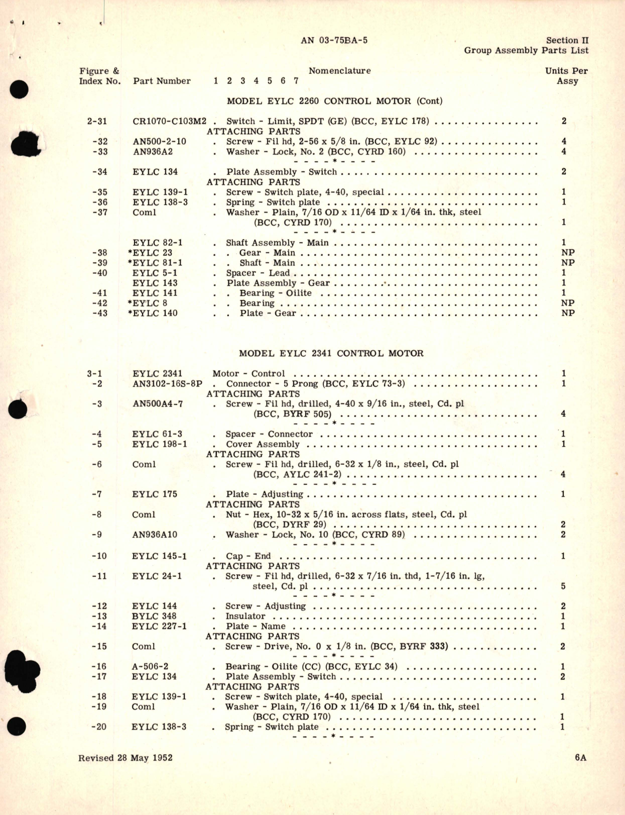 Sample page 7 from AirCorps Library document: Parts Catalog for Control Motors Part No. EYLC Series 