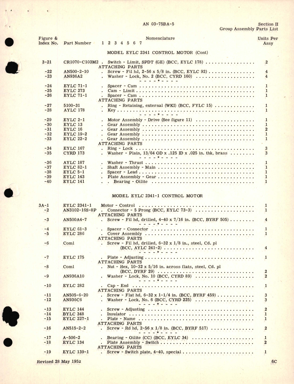 Sample page 9 from AirCorps Library document: Parts Catalog for Control Motors Part No. EYLC Series 