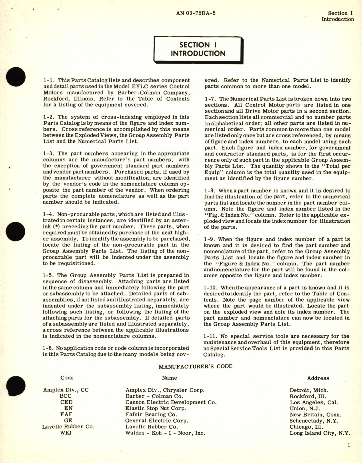 Sample page 5 from AirCorps Library document: 03-75BA-5, Parts Catalog for Control Motors Part No. EYLC Series