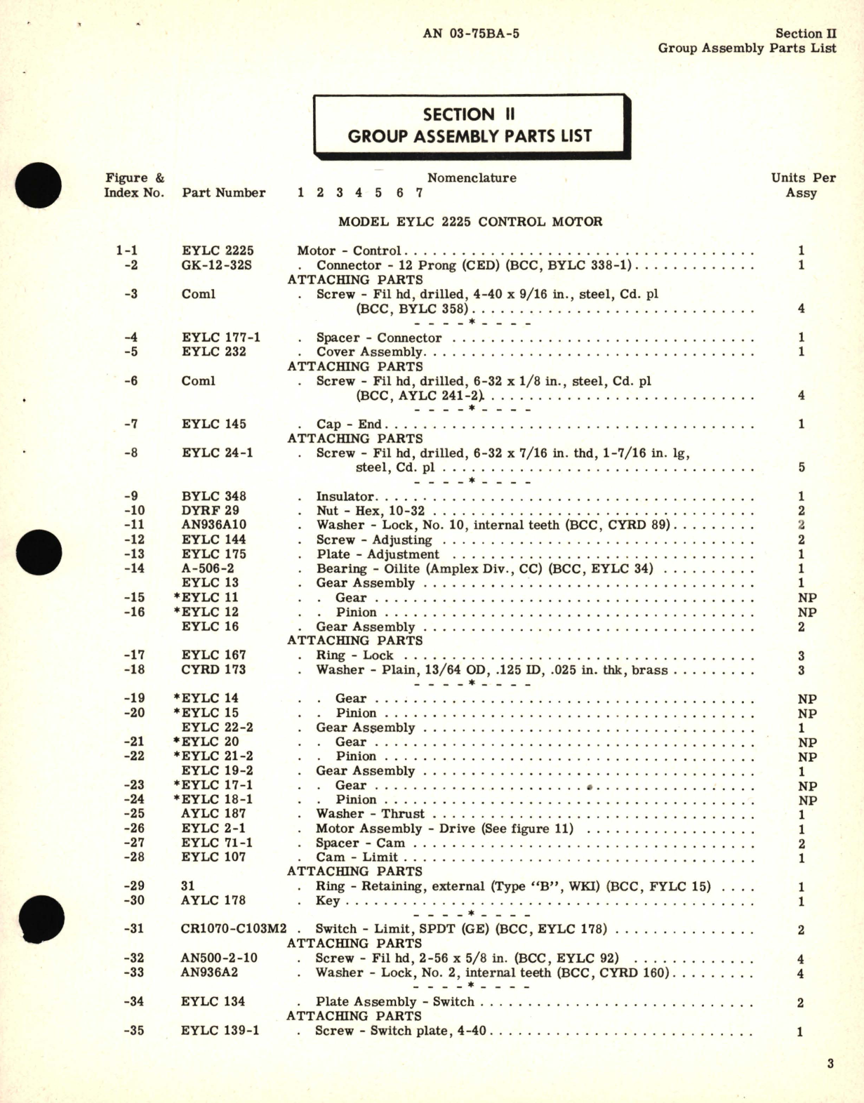 Sample page 7 from AirCorps Library document: 03-75BA-5, Parts Catalog for Control Motors Part No. EYLC Series