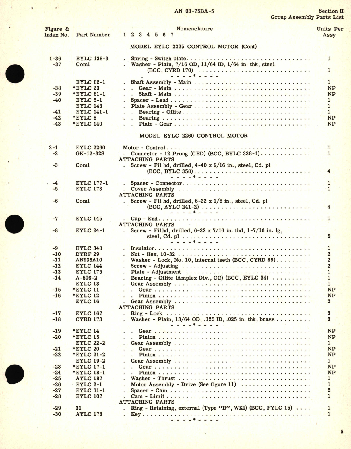 Sample page 9 from AirCorps Library document: 03-75BA-5, Parts Catalog for Control Motors Part No. EYLC Series