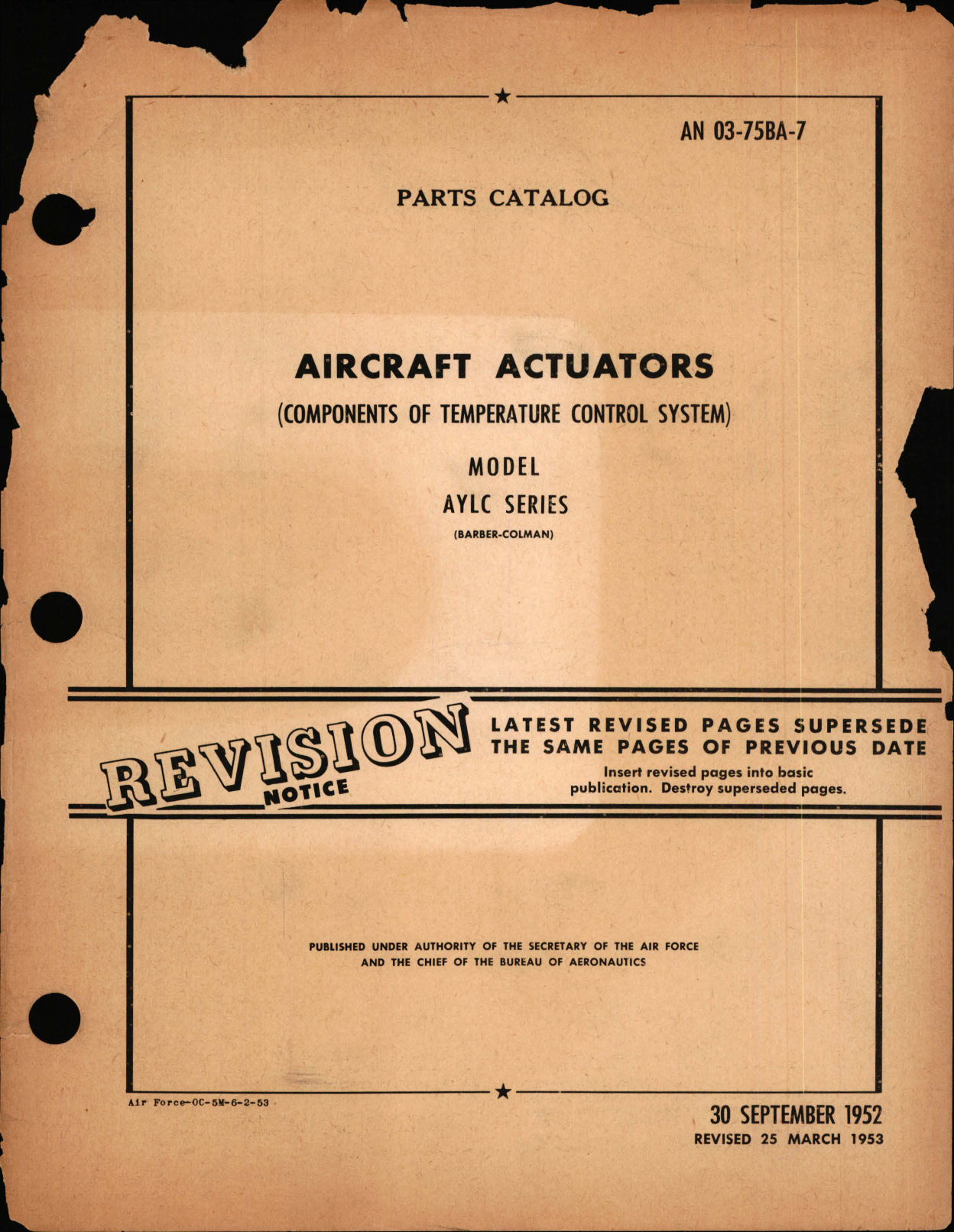 Sample page 1 from AirCorps Library document: Parts Catalog for Aircraft Actuators (Components of Temperature Control System) Model AYLC Series 