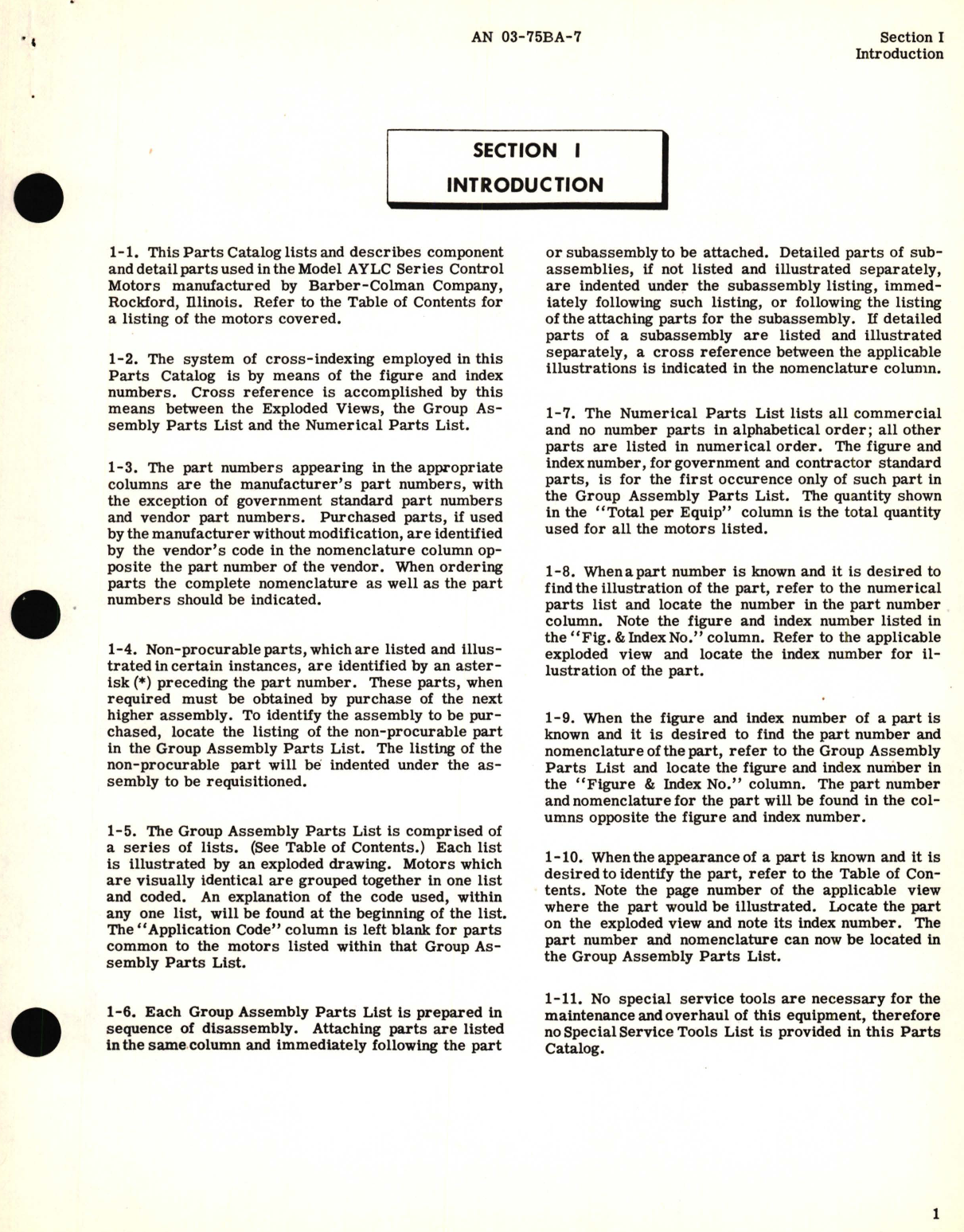 Sample page 5 from AirCorps Library document: Parts Catalog for Control Motors Part No. AYLC Series