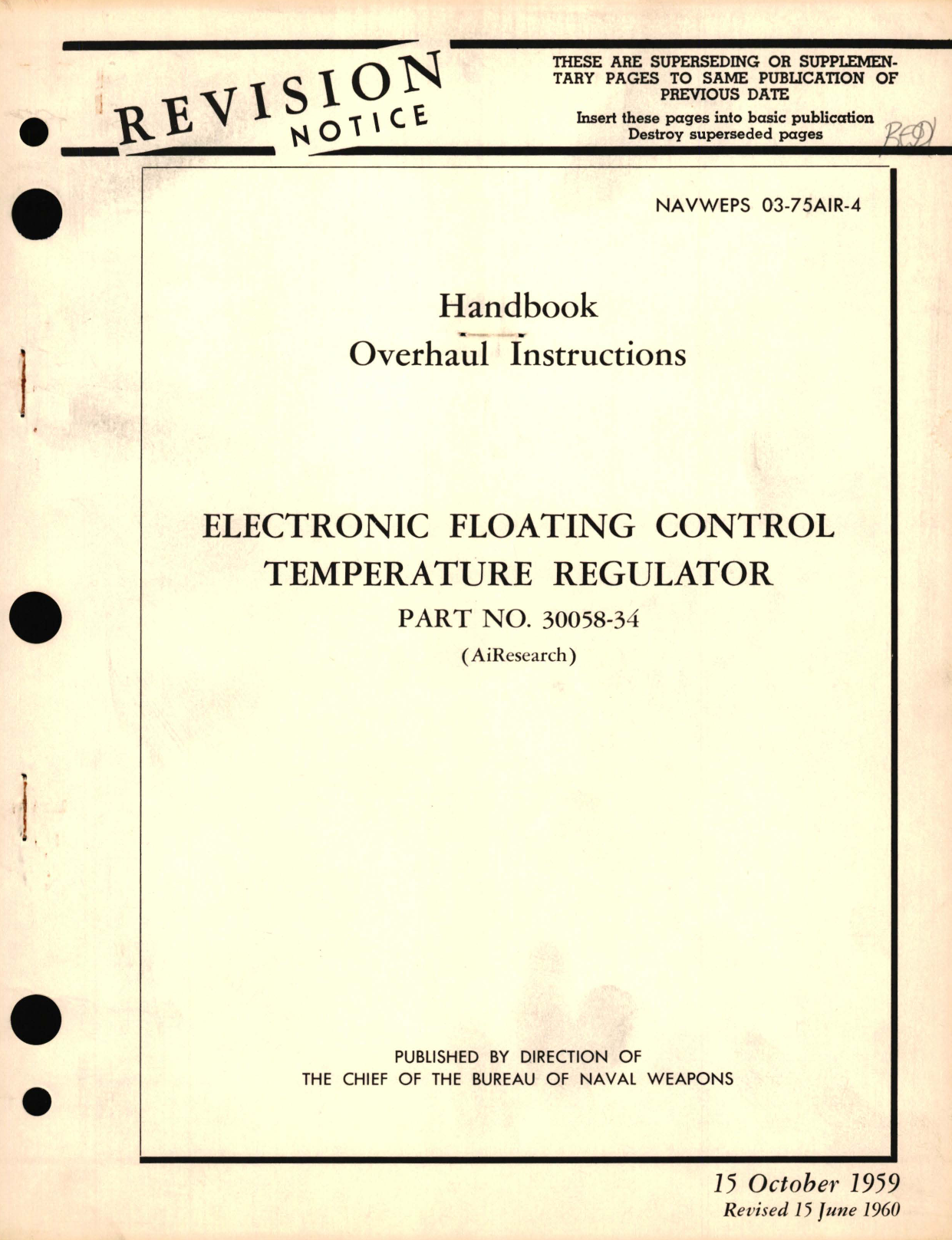 Sample page 1 from AirCorps Library document: Overhaul Instructions for Electronic Floating Control Temperature Regulator Part No. 30058-34