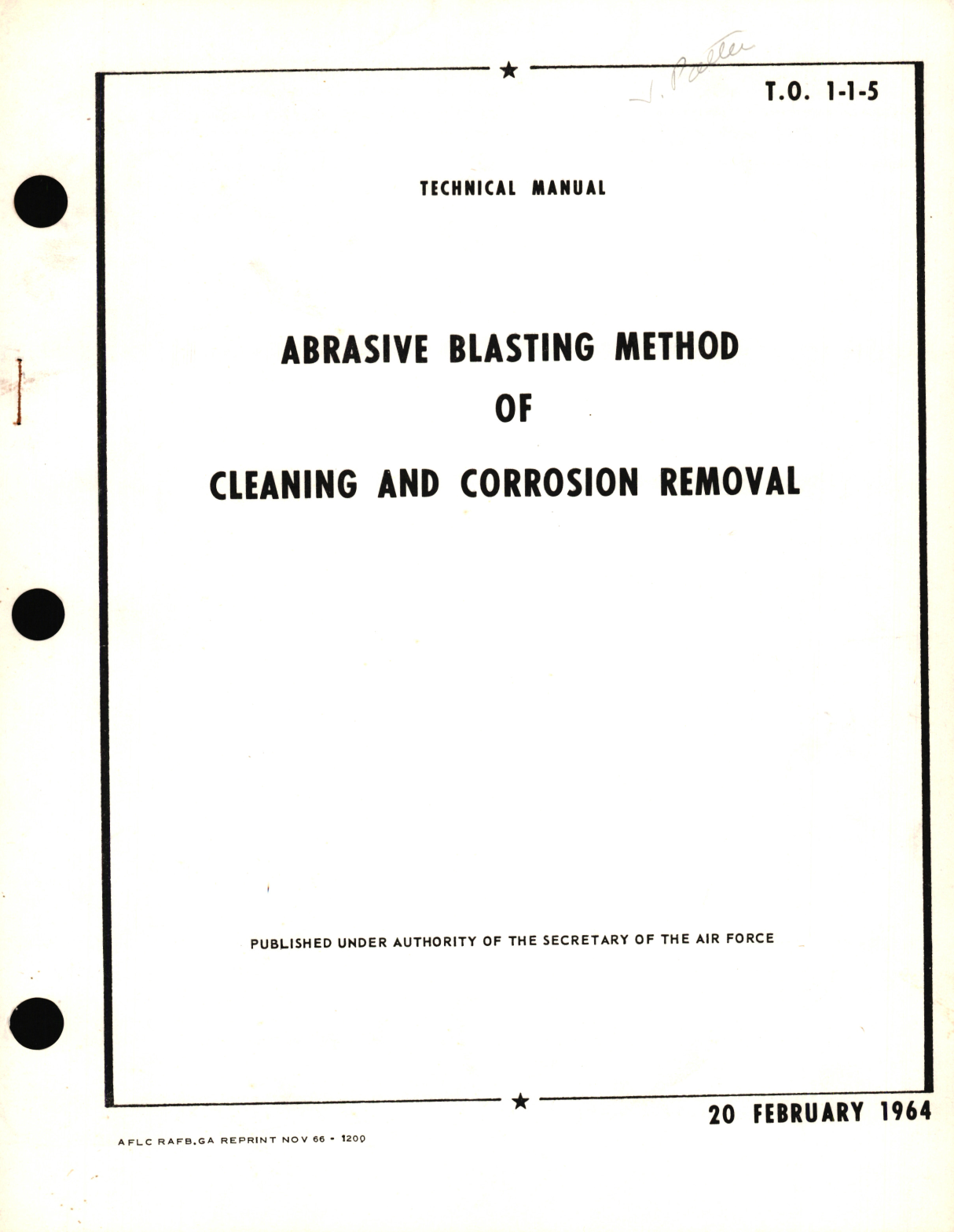 Sample page 1 from AirCorps Library document: Technical Manual for Abrasive Blasting Method of Cleaning and Corrosion Removal