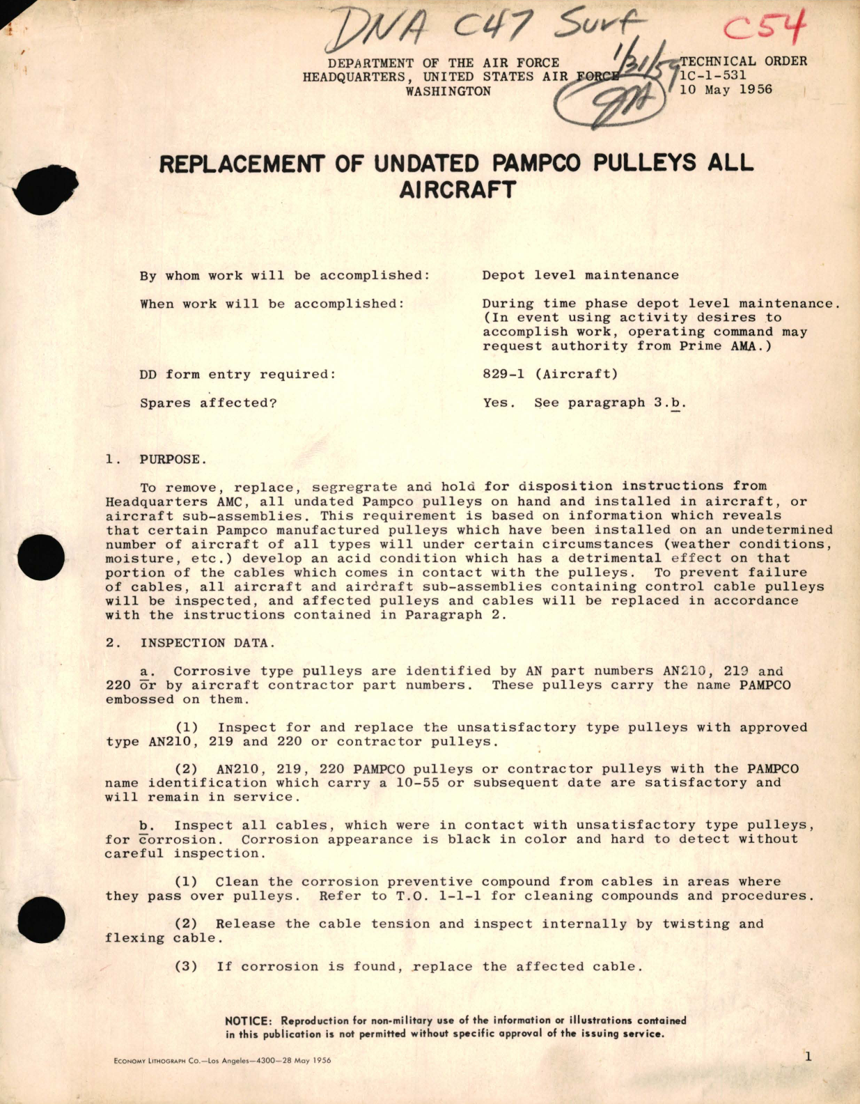 Sample page 1 from AirCorps Library document: Replacement of Undated Pampco Pulleys All Aircraft