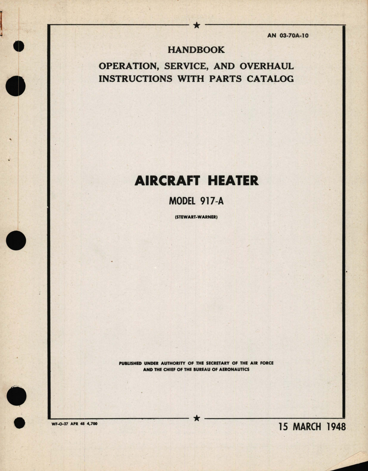 Sample page 1 from AirCorps Library document: Operation, Service, and Overhaul Instructions with Parts Catalog for Aircraft Heater Model 917-A