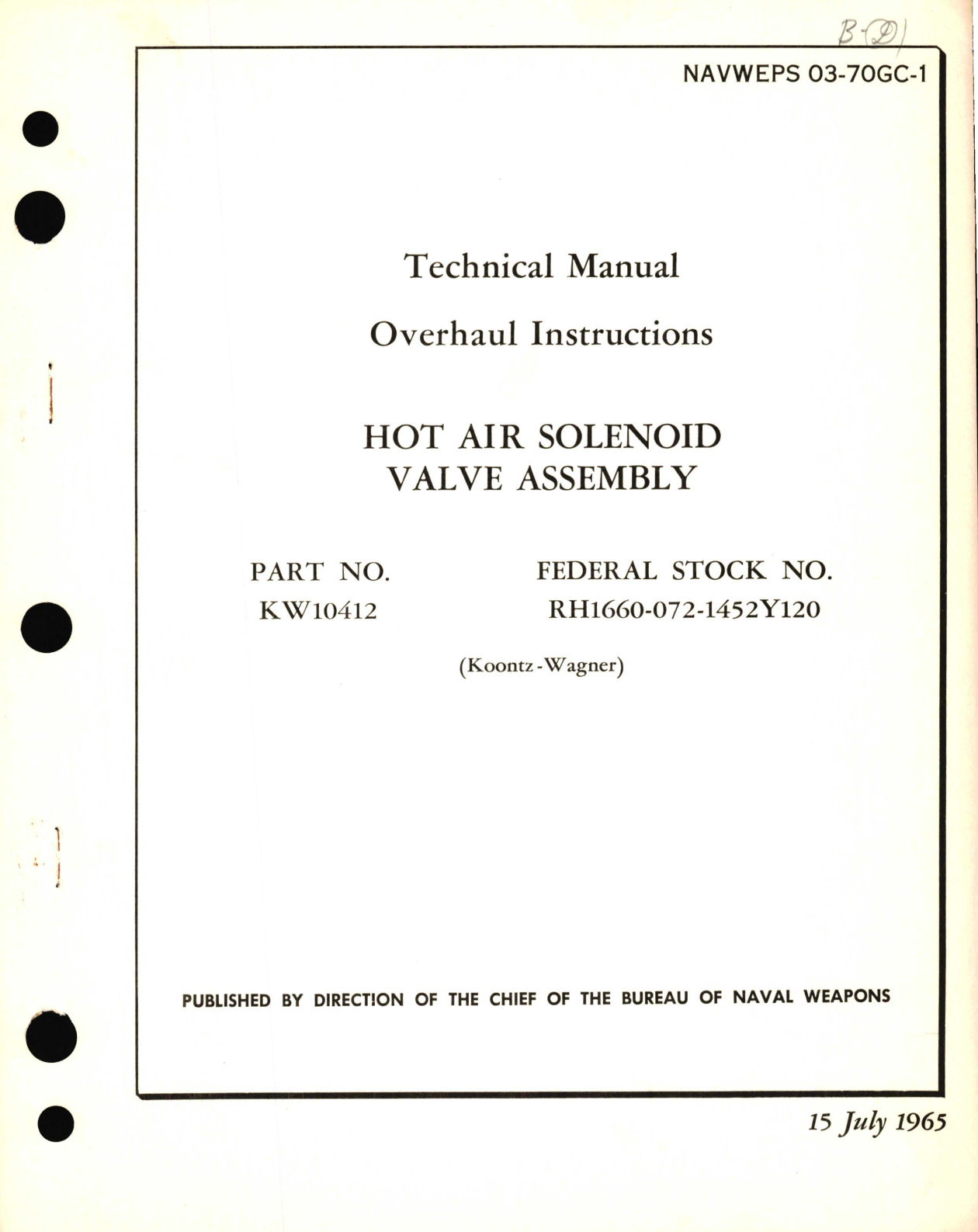 Sample page 1 from AirCorps Library document: Overhaul Instructions for Hot Air Solenoid Valve Assembly Part No. KW10412 