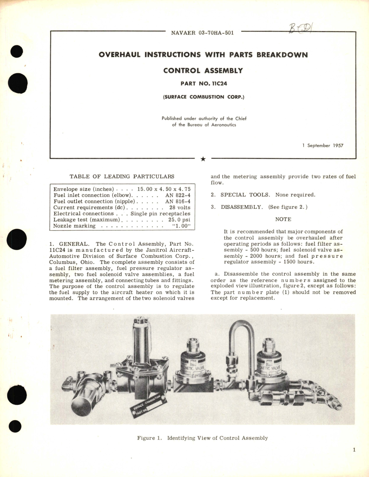 Sample page 1 from AirCorps Library document: Overhaul Instructions with Parts Breakdown for Control Assembly Part No. 11C24 