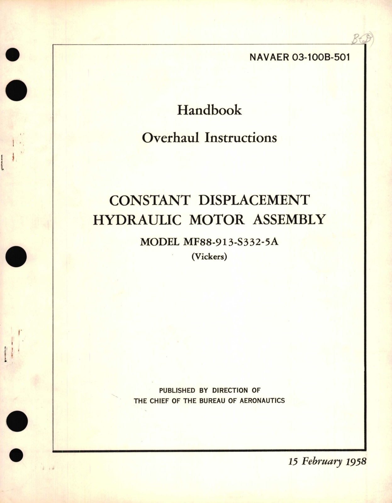 Sample page 1 from AirCorps Library document: Overhaul Instructions for Constant Displacement Hydraulic Motor Assembly Model MF88-913-S332-5A 