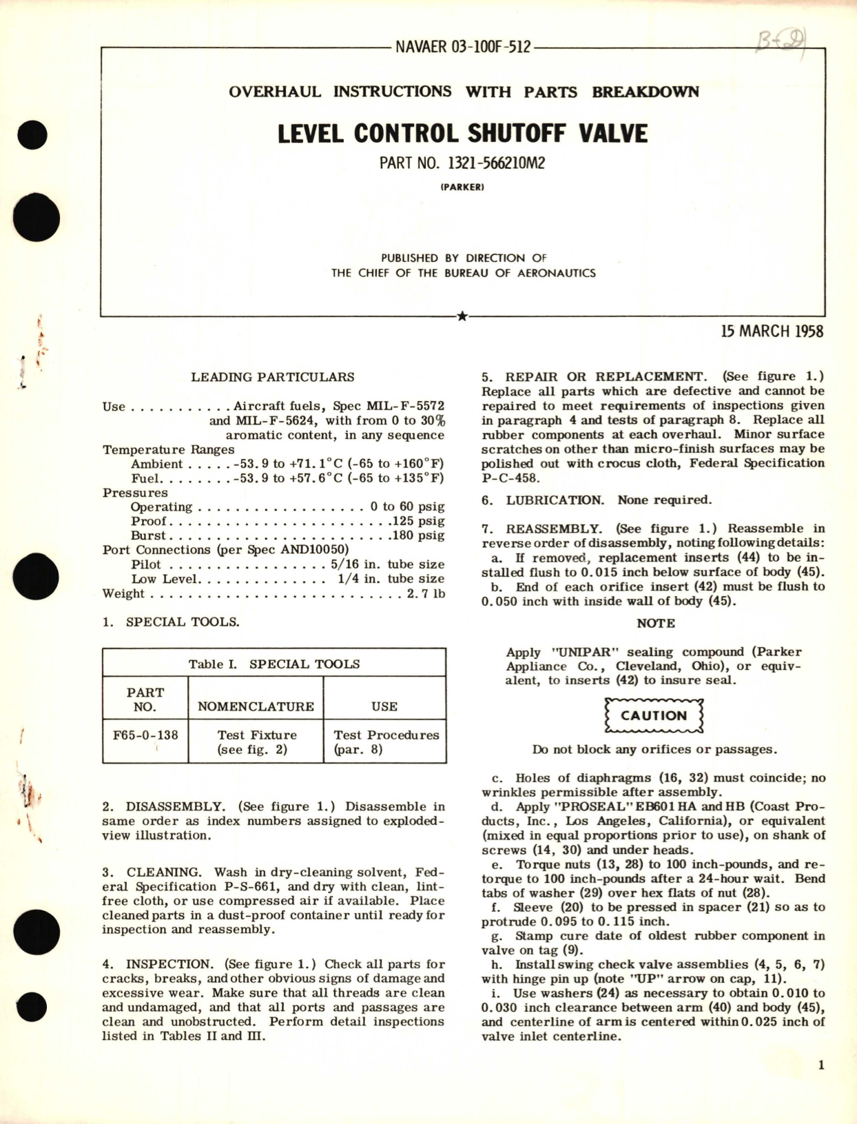 Sample page 1 from AirCorps Library document: Overhaul Instructions with Parts Breakdown for Level Control Shutoff Valve Part 1321-566210M2