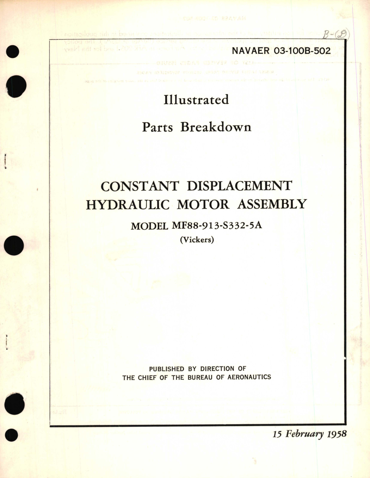 Sample page 1 from AirCorps Library document: Illustrated Parts Breakdown for Constant Displacement Hydraulic Motor Assembly Model MF 88-913-S332-5A 