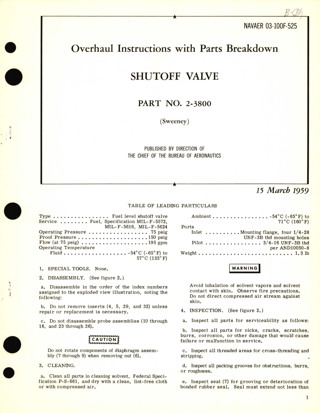 Sample page 1 from AirCorps Library document: Overhaul Instructions with Parts Breakdown for Shutoff Valve Part No. 2-3800 