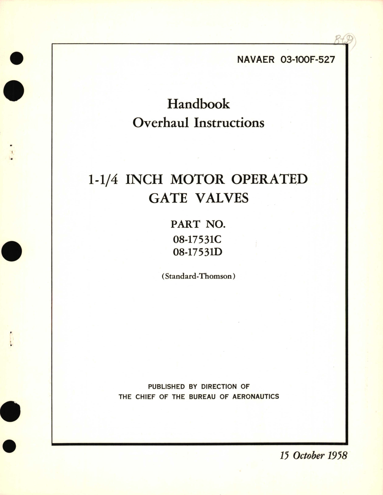 Sample page 1 from AirCorps Library document: Overhaul Instructions for 1-1/4 Inch Motor Operated Gate Valves Part No. 08-17531C, 08-17531D