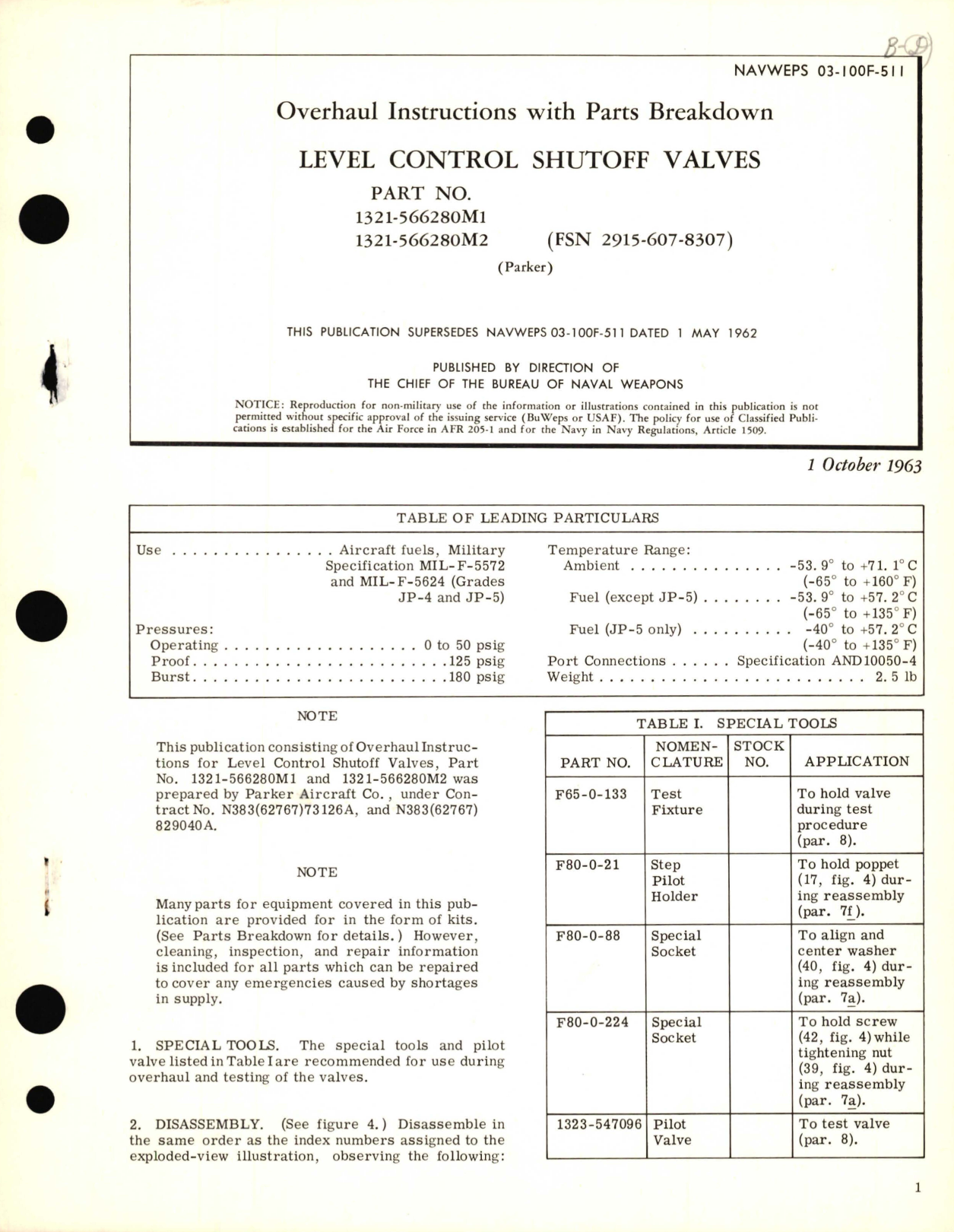 Sample page 1 from AirCorps Library document: Overhaul Instructions with Parts Breakdown for Level Control Shutoff Valves Part No. 1321-566280M1, 1321-566280M2