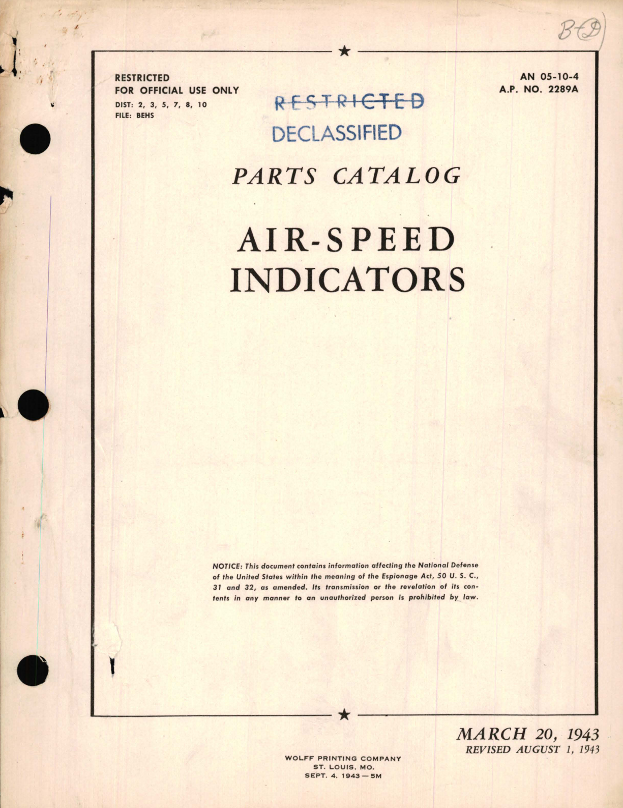 Sample page 1 from AirCorps Library document: Parts Catalog for Air-Speed Indicators