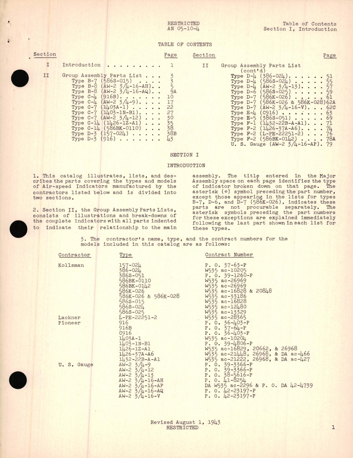 Sample page 5 from AirCorps Library document: Parts Catalog for Air-Speed Indicators