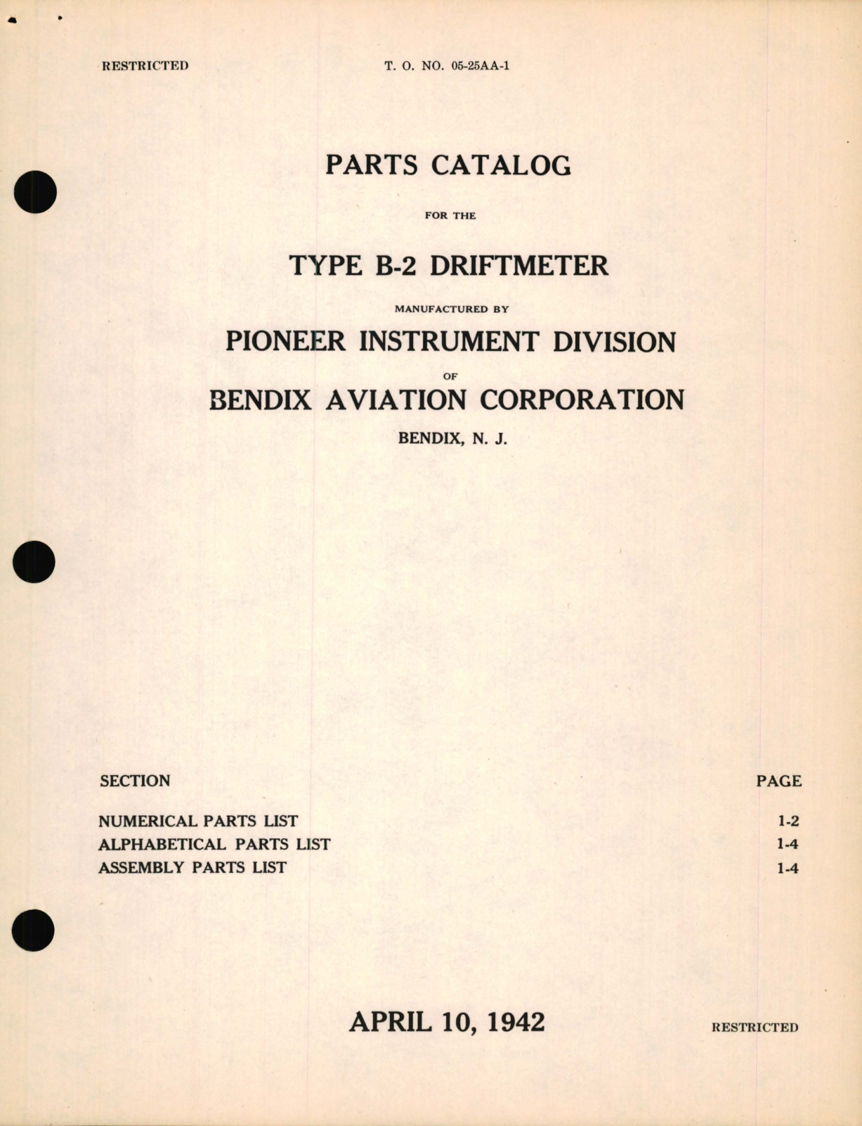 Sample page 1 from AirCorps Library document: Parts Catalog for the Type B-2 Driftmeter