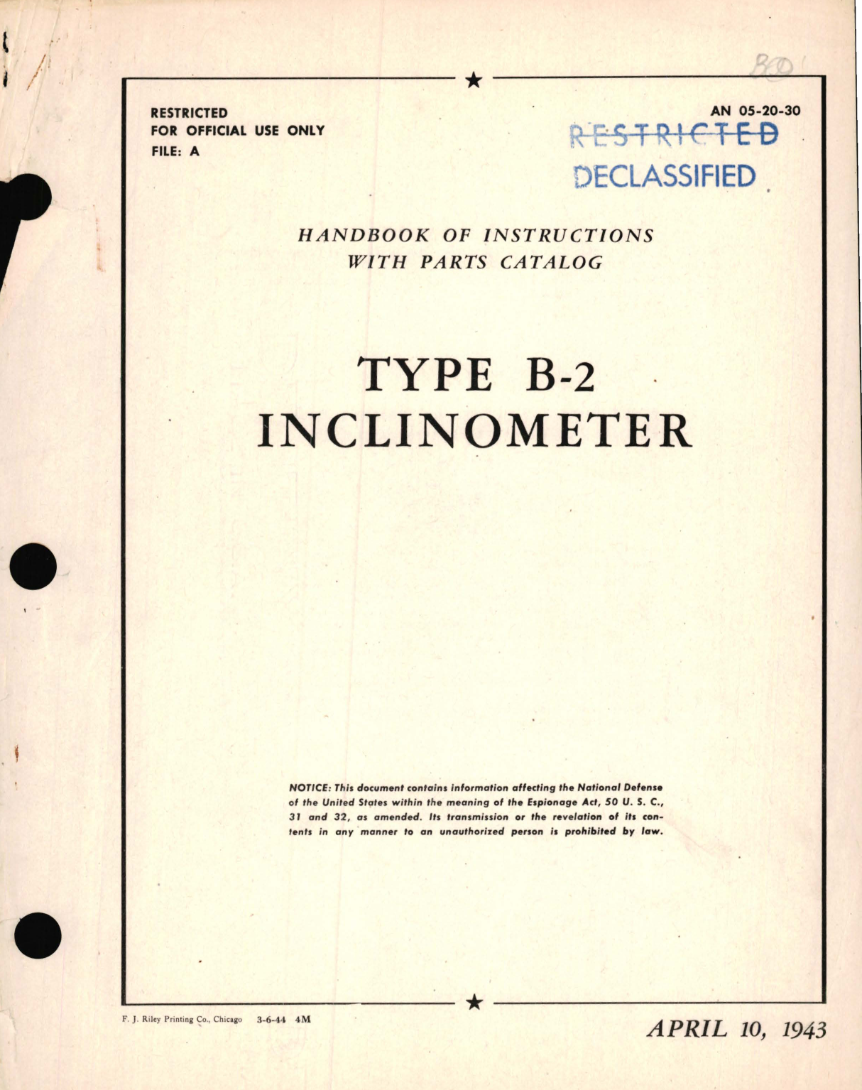 Sample page 1 from AirCorps Library document: Instructions with Parts Catalog for Type B-2 Inclinometer