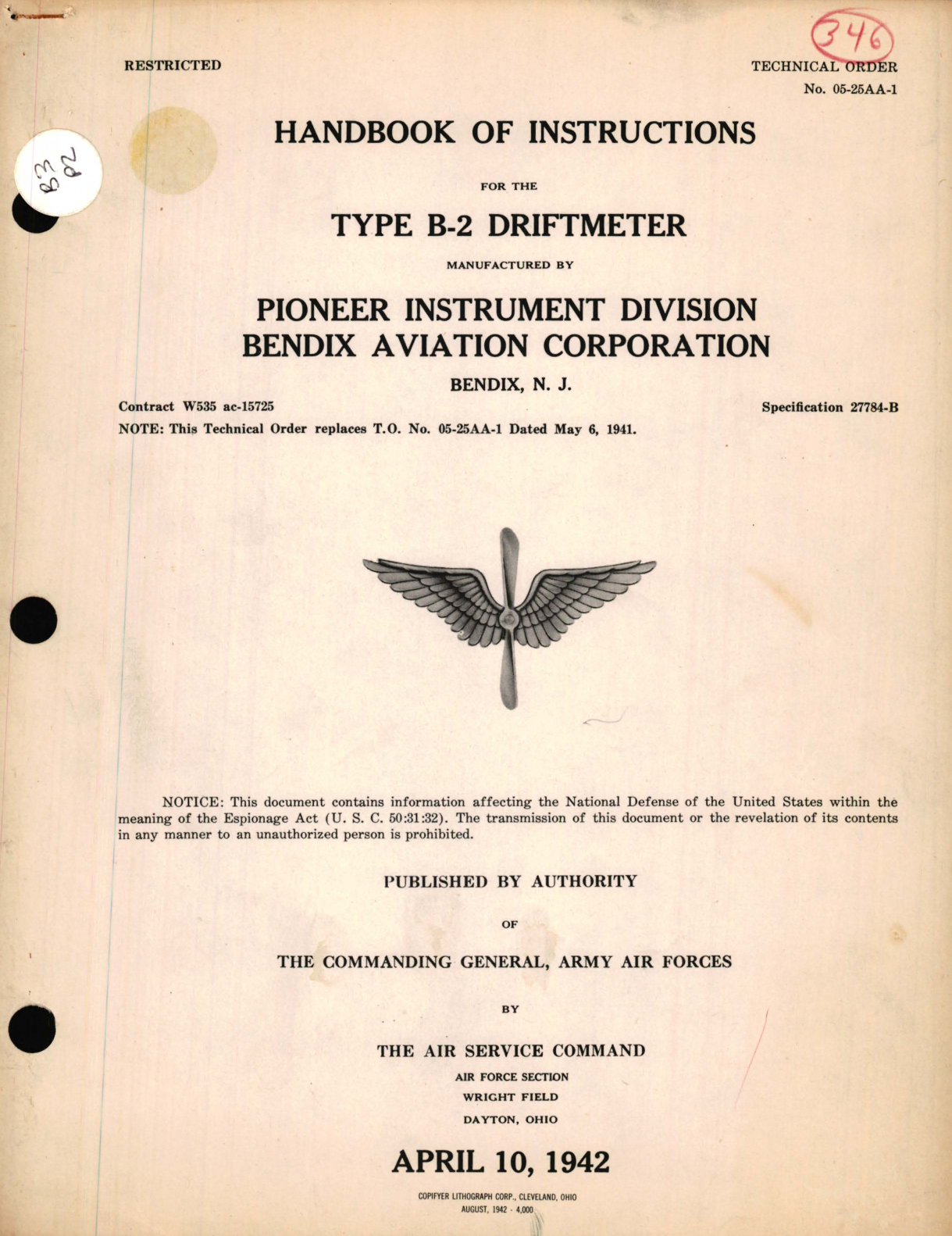 Sample page 1 from AirCorps Library document: Instructions for The Type B-2 Driftmeter