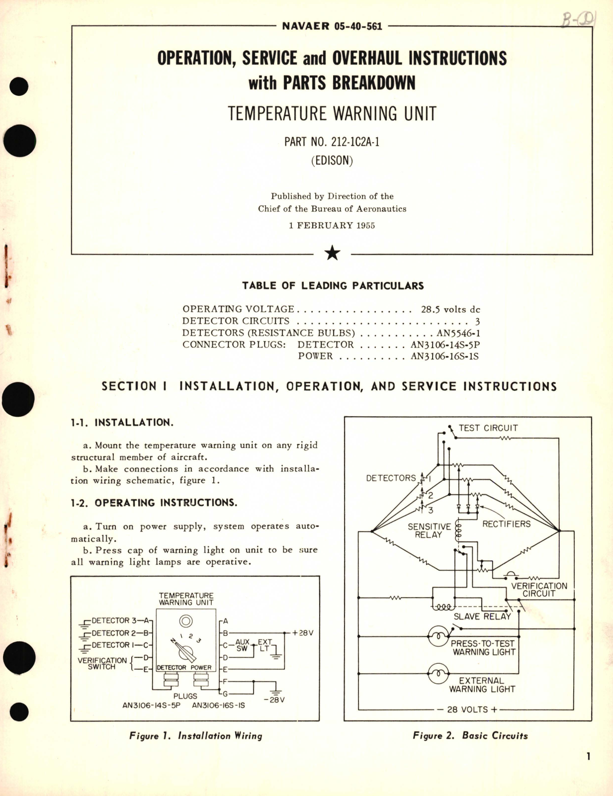 Sample page 1 from AirCorps Library document: Operation, Service and Overhaul Instructions with Parts Breakdown for Temperature Warming Unit Part No. 212-1C2A-1