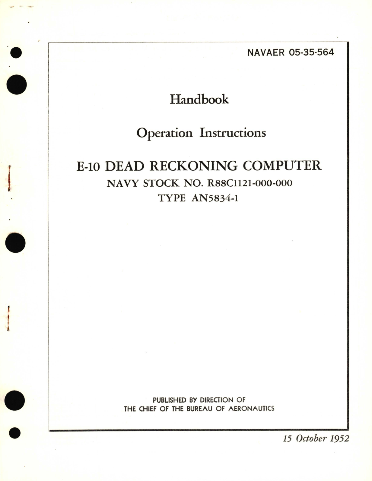 Sample page 1 from AirCorps Library document: Operation Instructions for E-10 Dead Reckoning Computer Type AN 5834-1