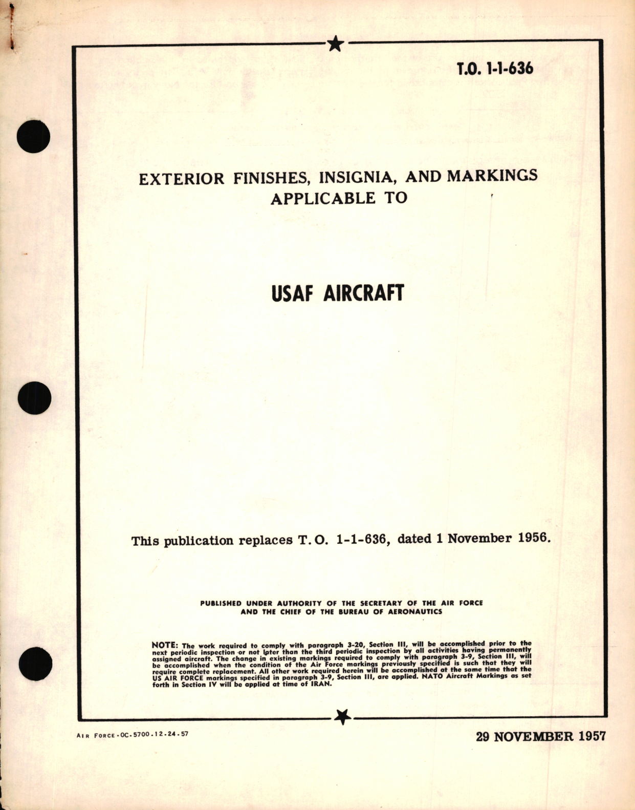 Sample page 1 from AirCorps Library document: Exterior Finishes, Insignia, and Markings Applicable to USAF Aircraft