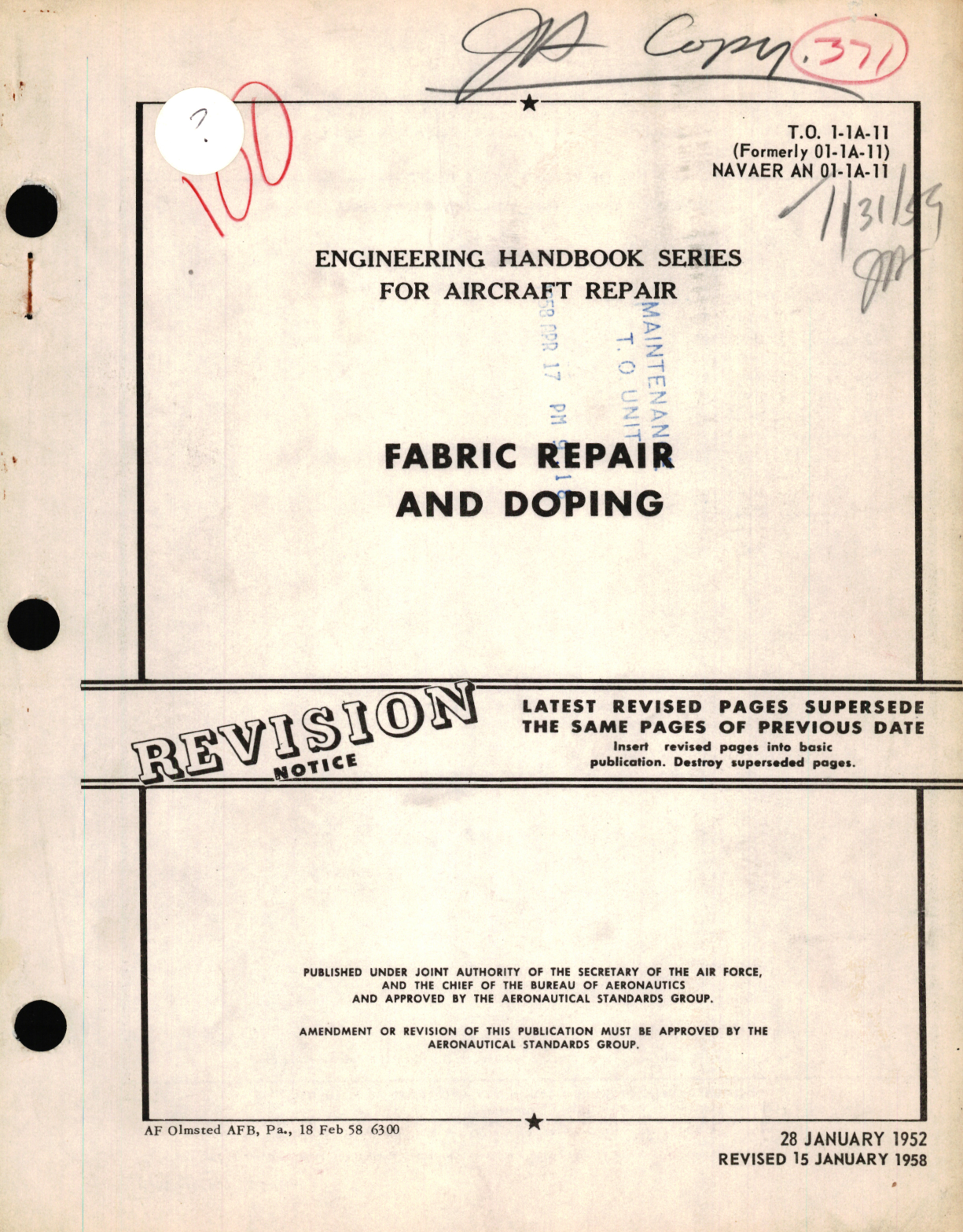 Sample page 1 from AirCorps Library document: Engineering Handbook Series for Aircraft Repair for Fabric Repair and Doping