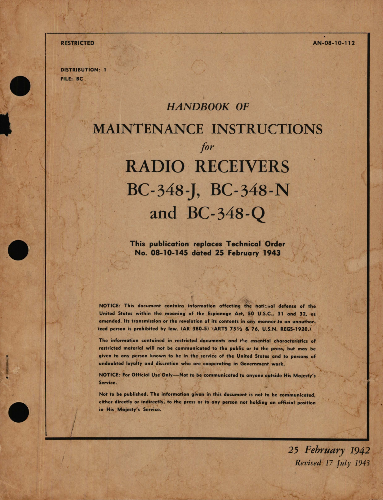 Sample page 1 from AirCorps Library document: Maintenance Instructions for Radio Receivers BC-348-J, BC-348-N and BC-348-Q