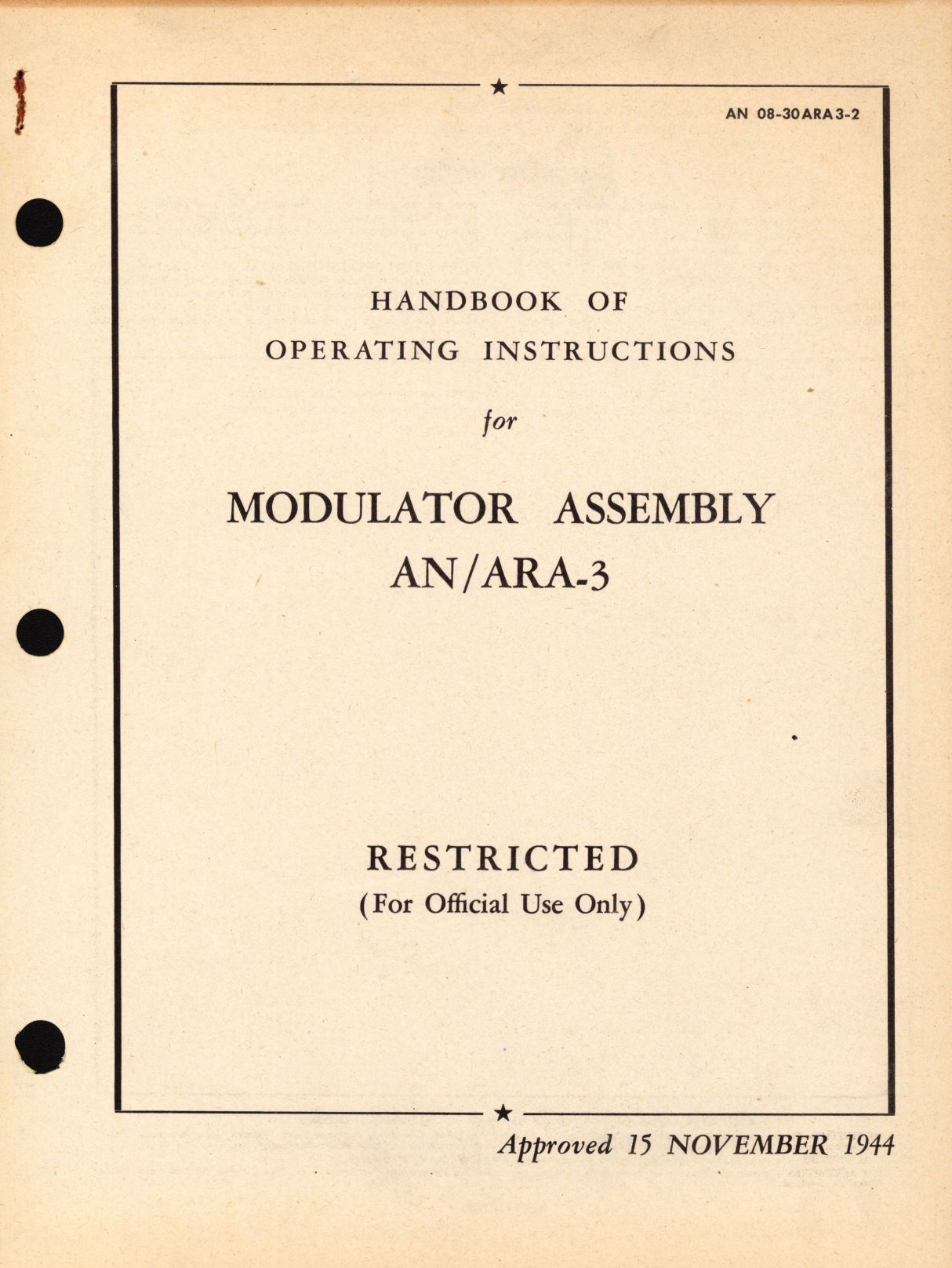 Sample page 1 from AirCorps Library document: Operation Instructions for Modulator Assembly AN/ARA-3