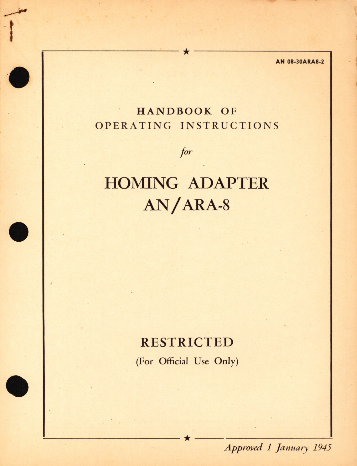 Sample page 1 from AirCorps Library document: Operation Instructions for Homing Adapter AN/ARA-8