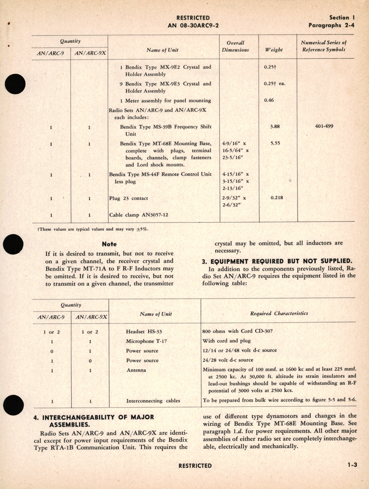 Sample page 9 from AirCorps Library document: Operation Instructions for Radio Sets AN/ARC-9 and AN/ARC-9X