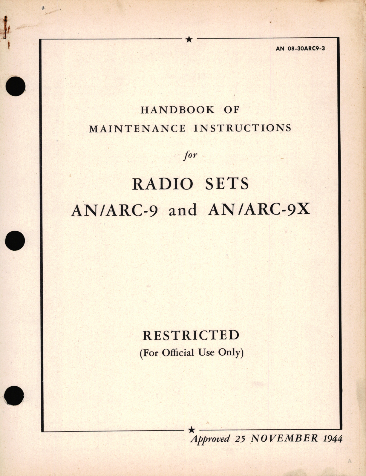 Sample page 1 from AirCorps Library document: Maintenance Instructions for Radio Sets AN/ARC-9 and AN/ARC-9X