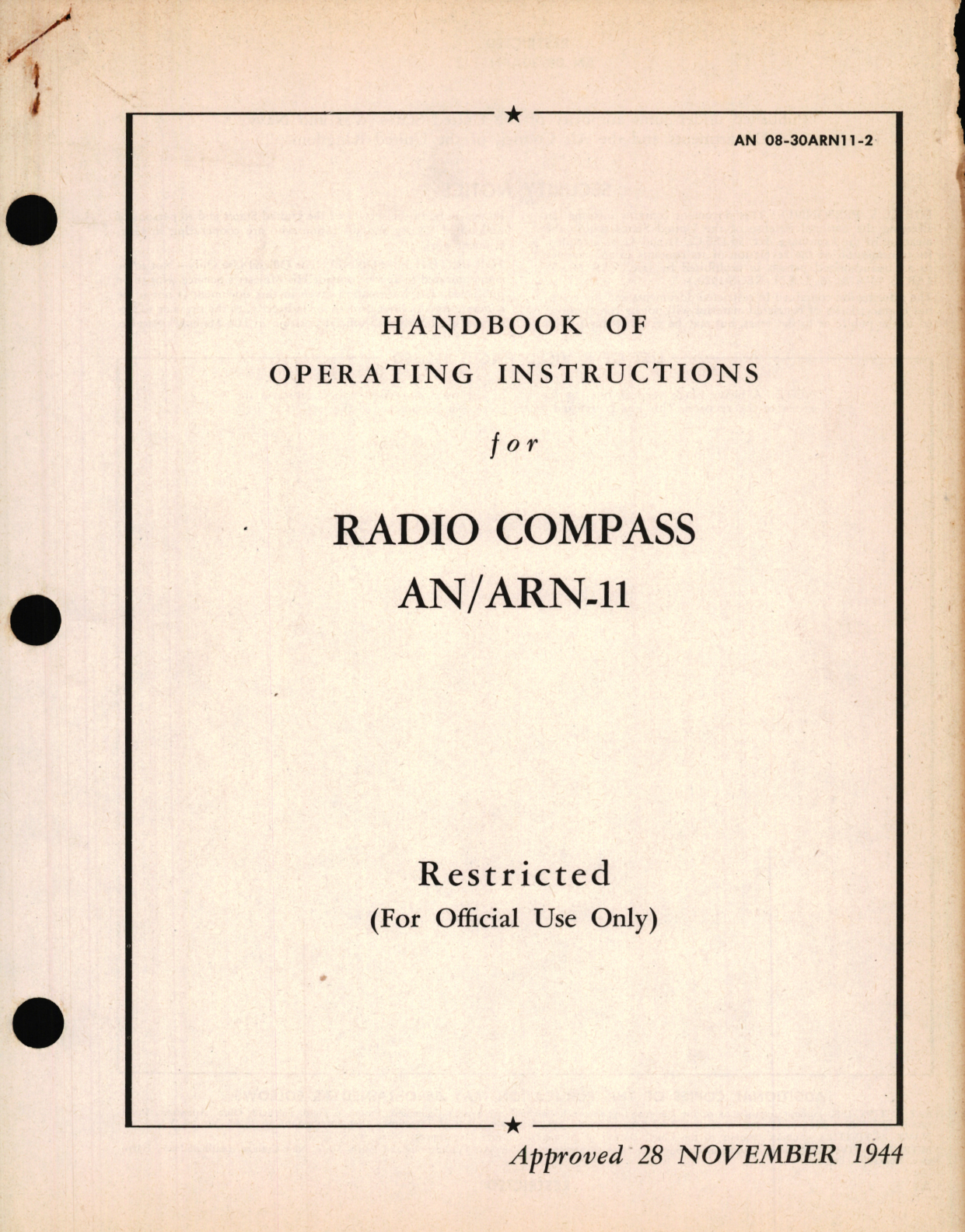 Sample page 1 from AirCorps Library document: Operating Instructions for Radio Compass AN/ARN-11