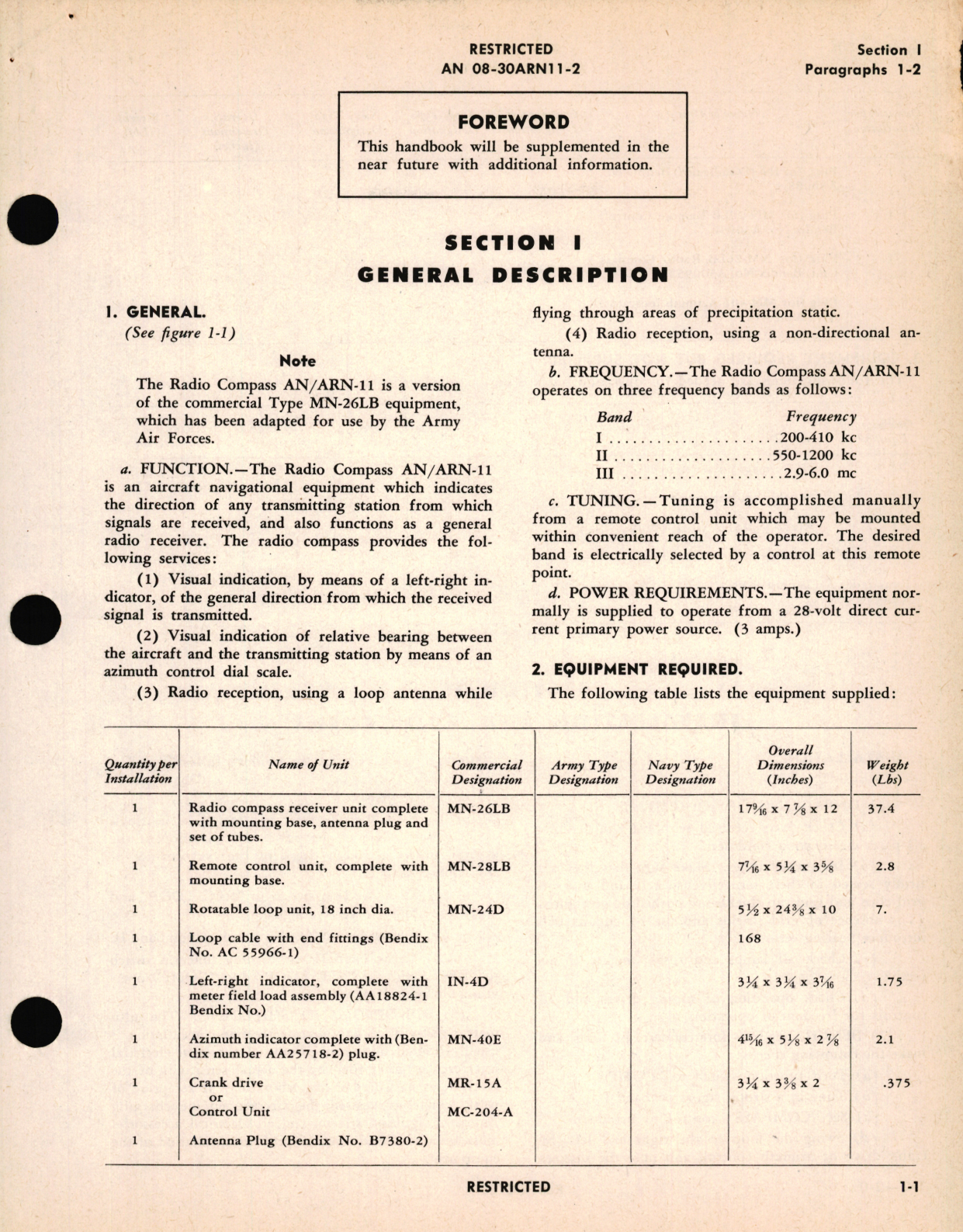 Sample page 7 from AirCorps Library document: Operating Instructions for Radio Compass AN/ARN-11