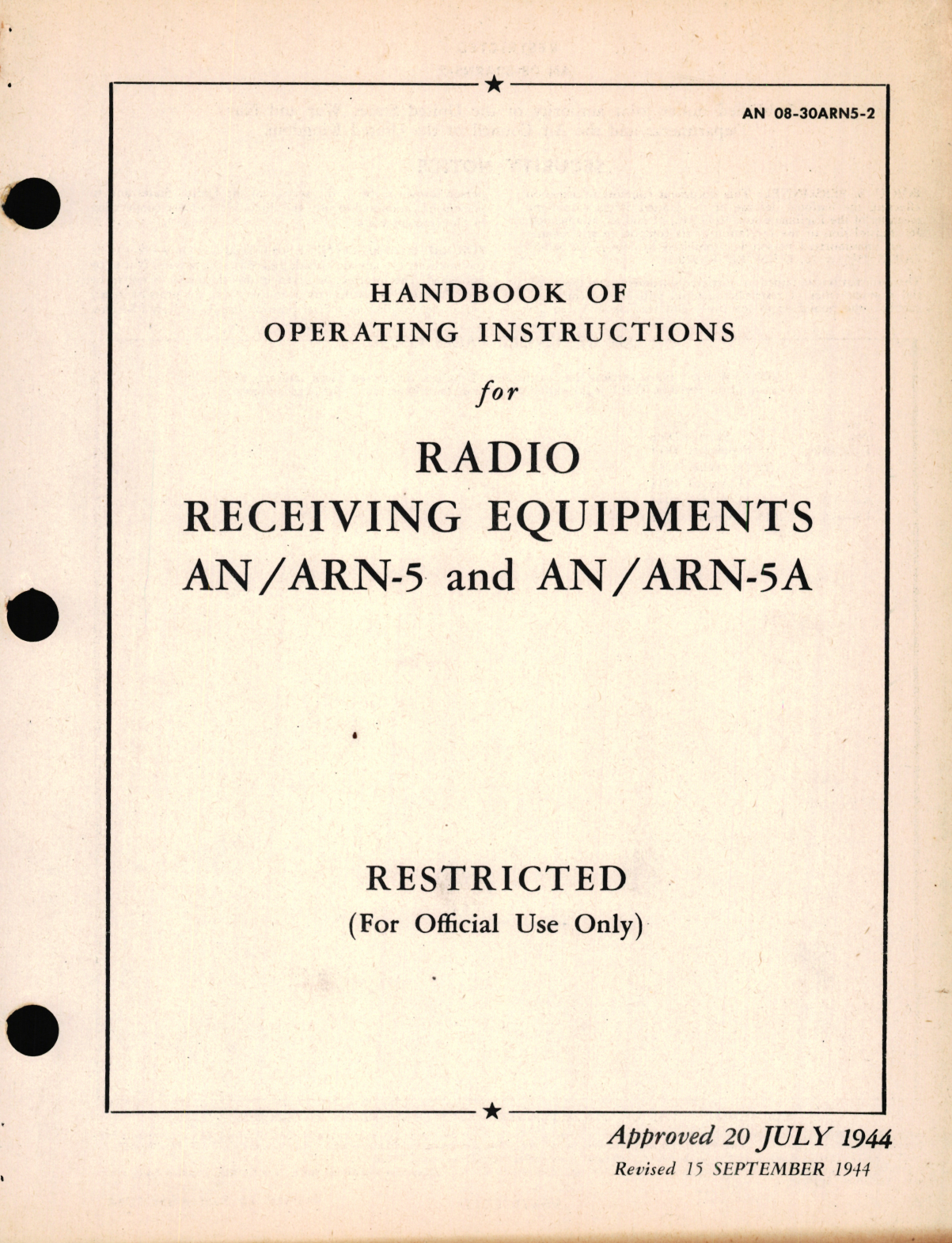 Sample page 1 from AirCorps Library document: Operation Instructions for Radio Receiving Equipments AN/ARN-5 and AN/ARN-5A