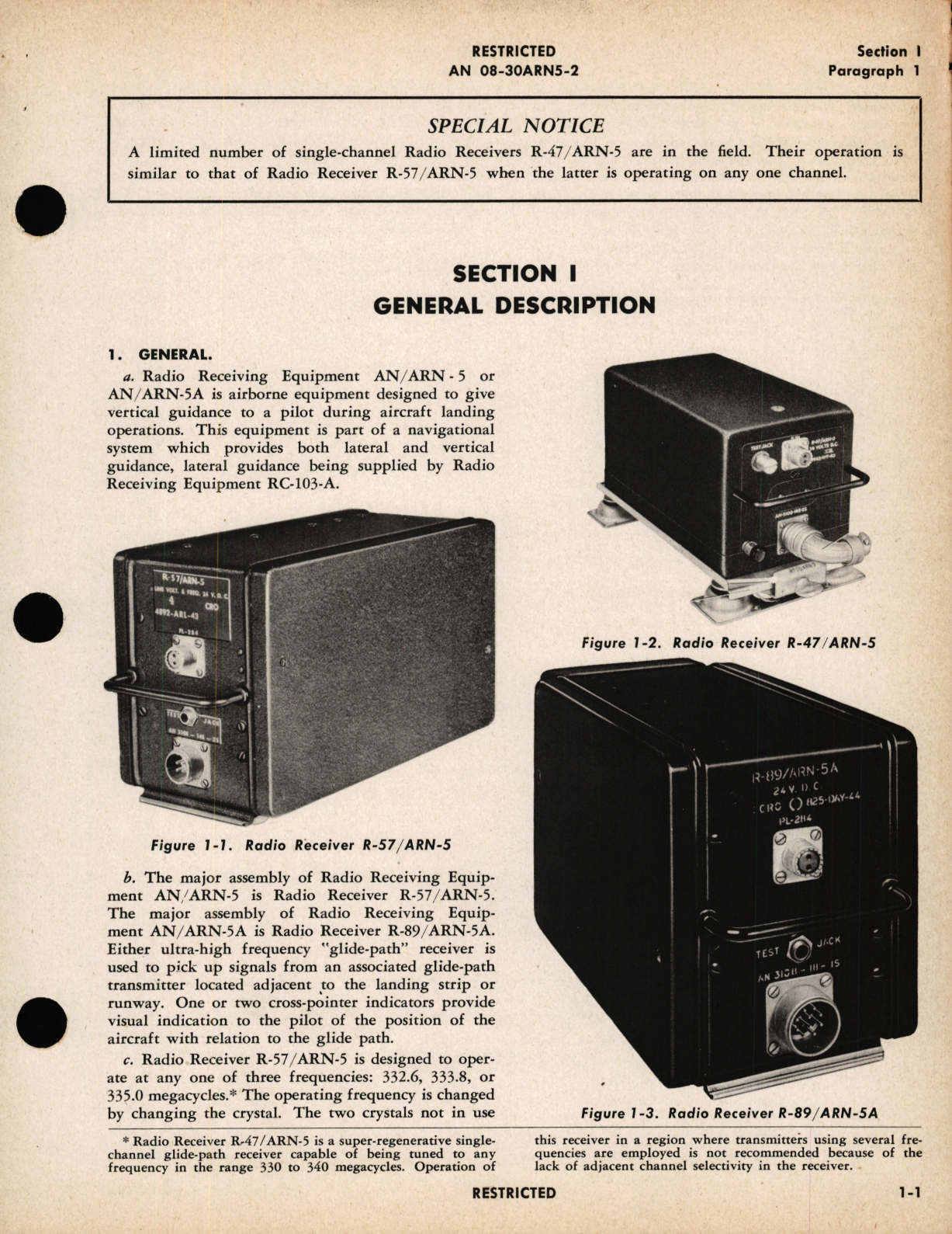 Sample page 5 from AirCorps Library document: Operation Instructions for Radio Receiving Equipments AN/ARN-5 and AN/ARN-5A