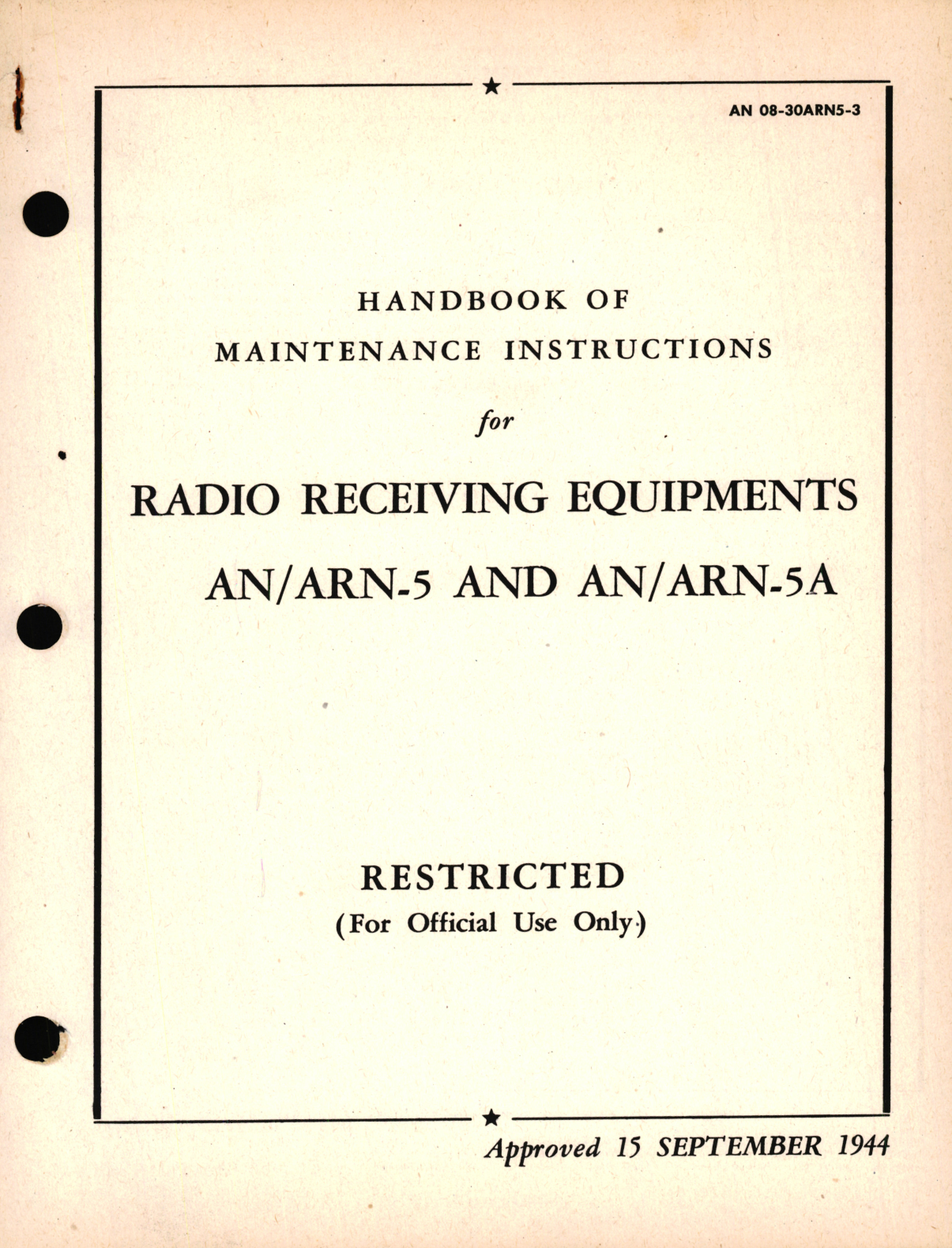 Sample page 1 from AirCorps Library document: Maintenance Instructions for Radio Receiving Equipments AN/ARN-5 and AN/ARN-5A