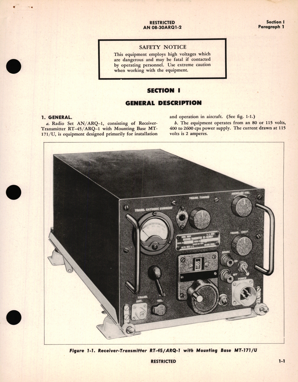 Sample page 5 from AirCorps Library document: Operating Instructions for Radio Set AN/ARQ-1 