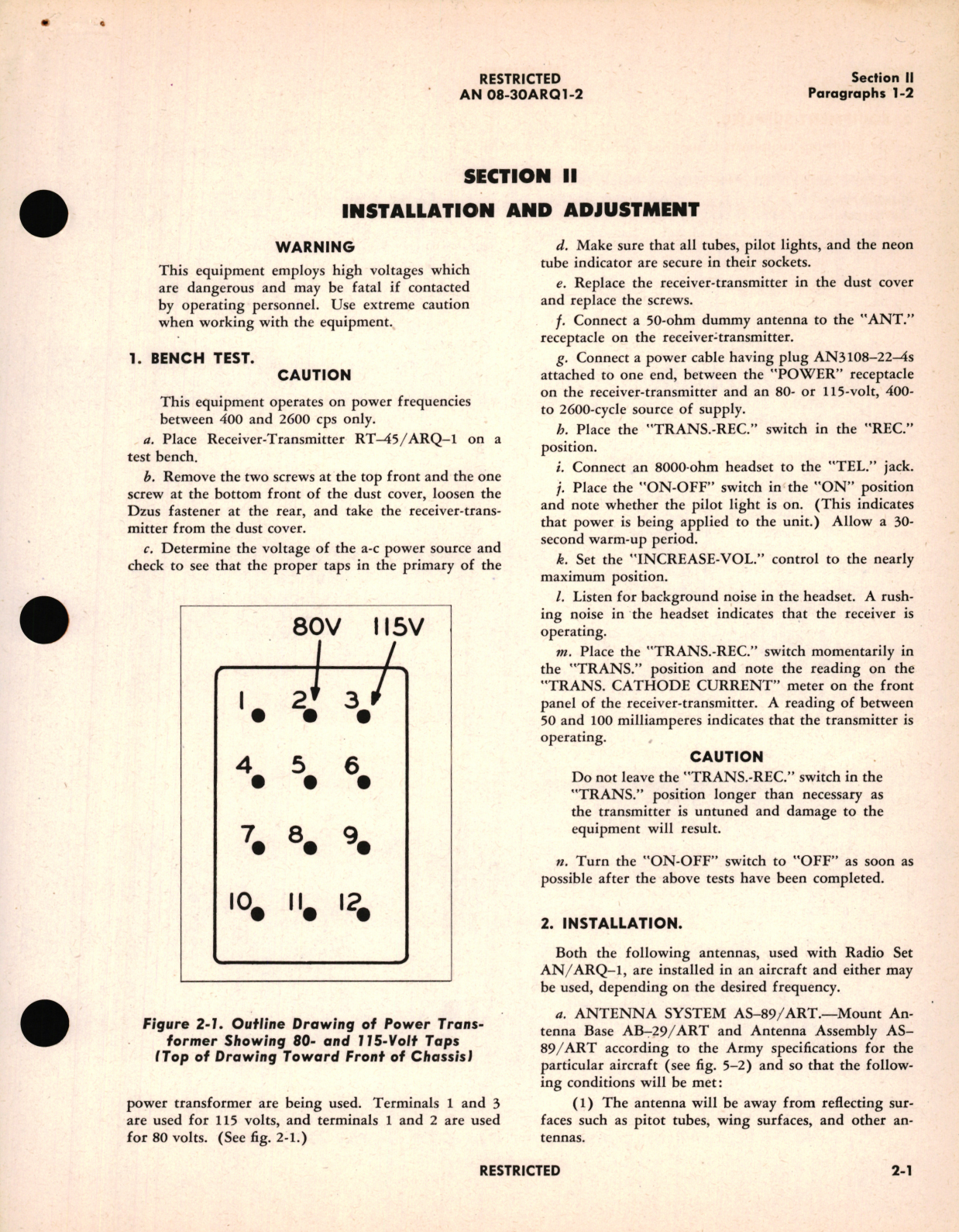 Sample page 7 from AirCorps Library document: Operating Instructions for Radio Set AN/ARQ-1 