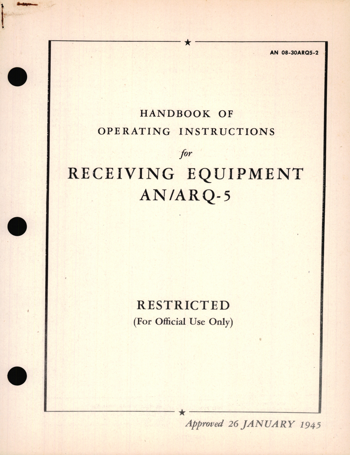 Sample page 1 from AirCorps Library document: Operating Instructions for Receiving Equipment AN/ARQ-5