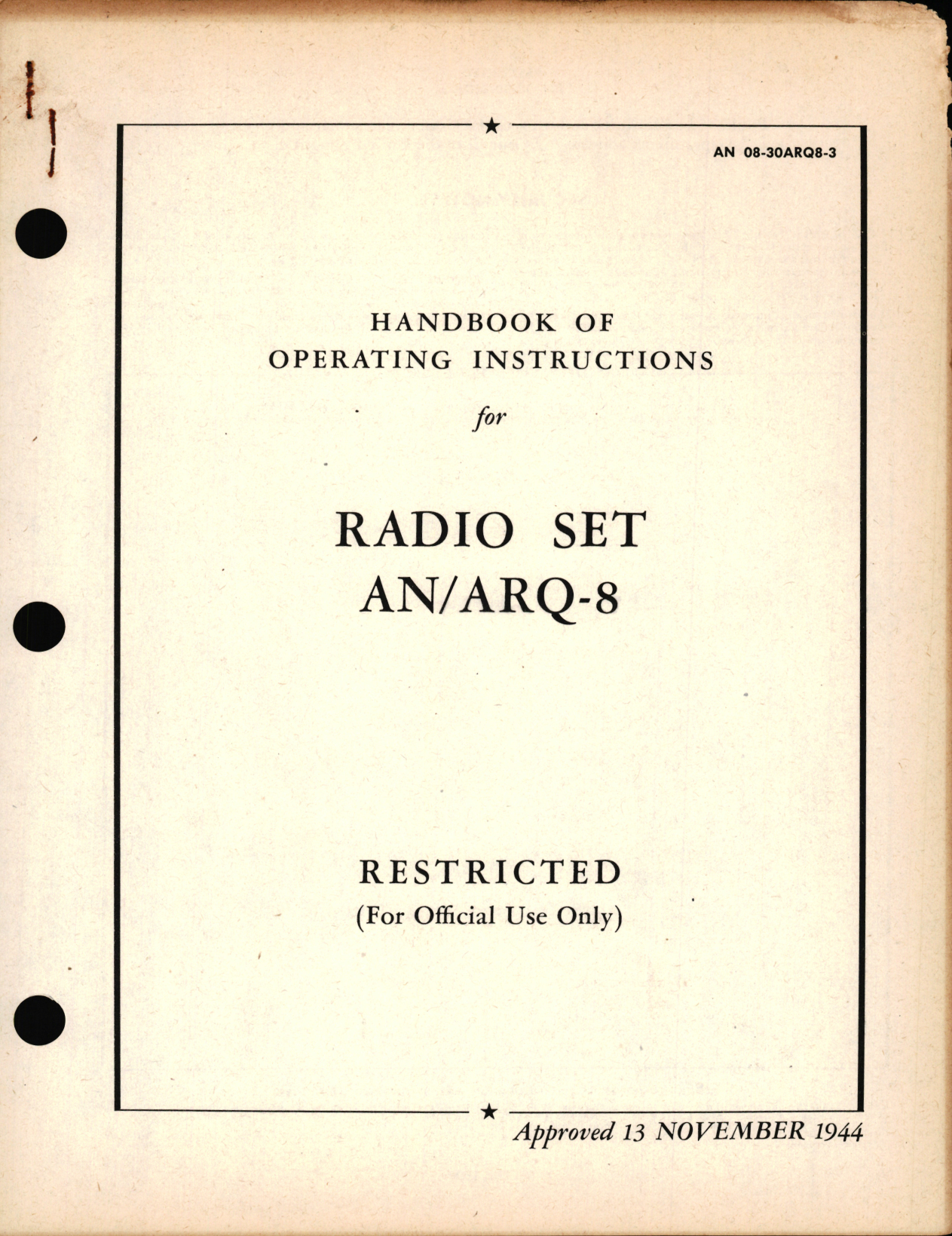 Sample page 1 from AirCorps Library document: Operating Instructions for Radio Set AN, ARQ-8