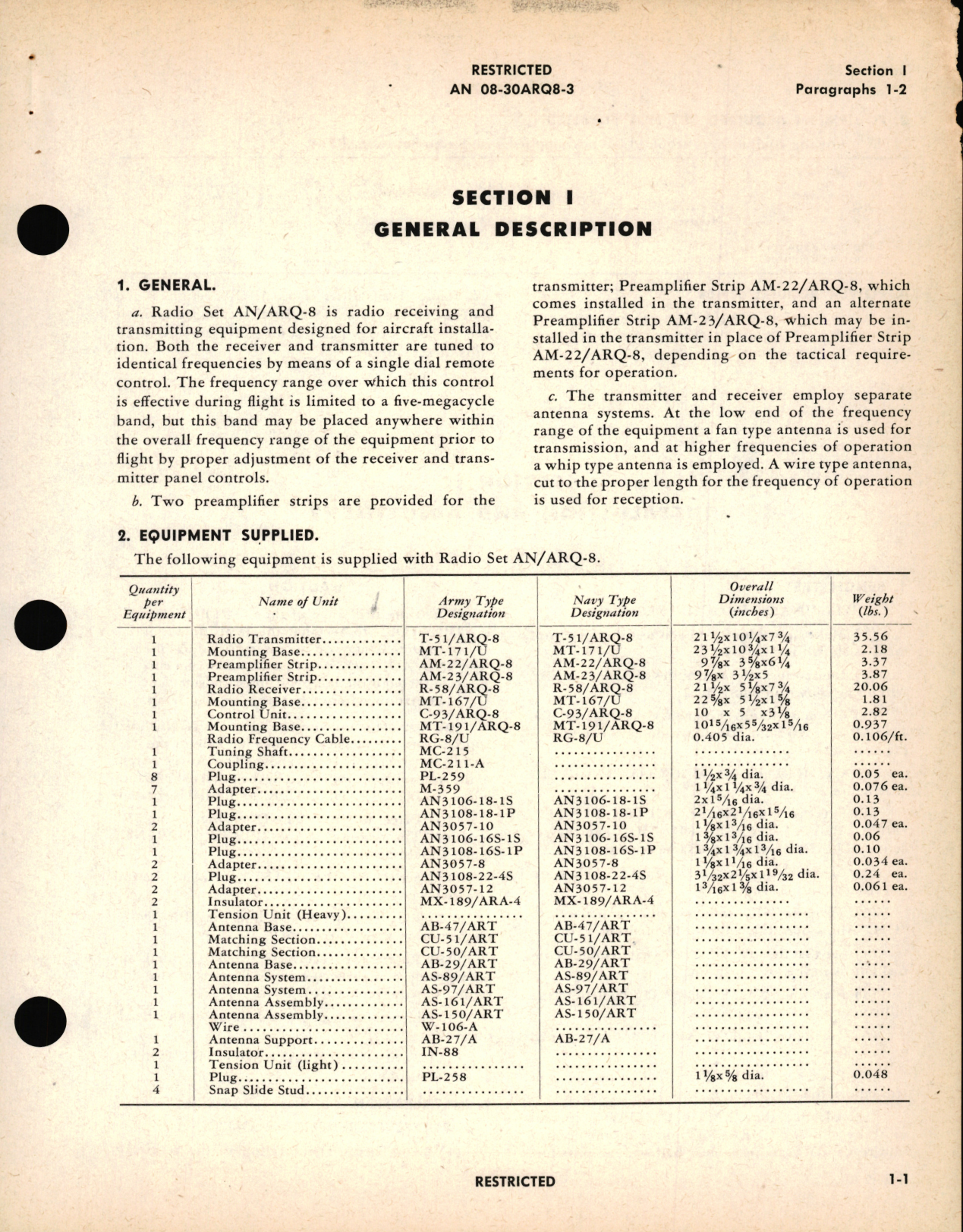 Sample page 9 from AirCorps Library document: Operating Instructions for Radio Set AN, ARQ-8