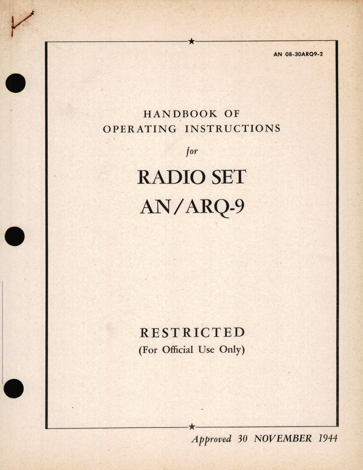 Sample page 1 from AirCorps Library document: Operating Instructions for Radio Set AN/ARQ-9