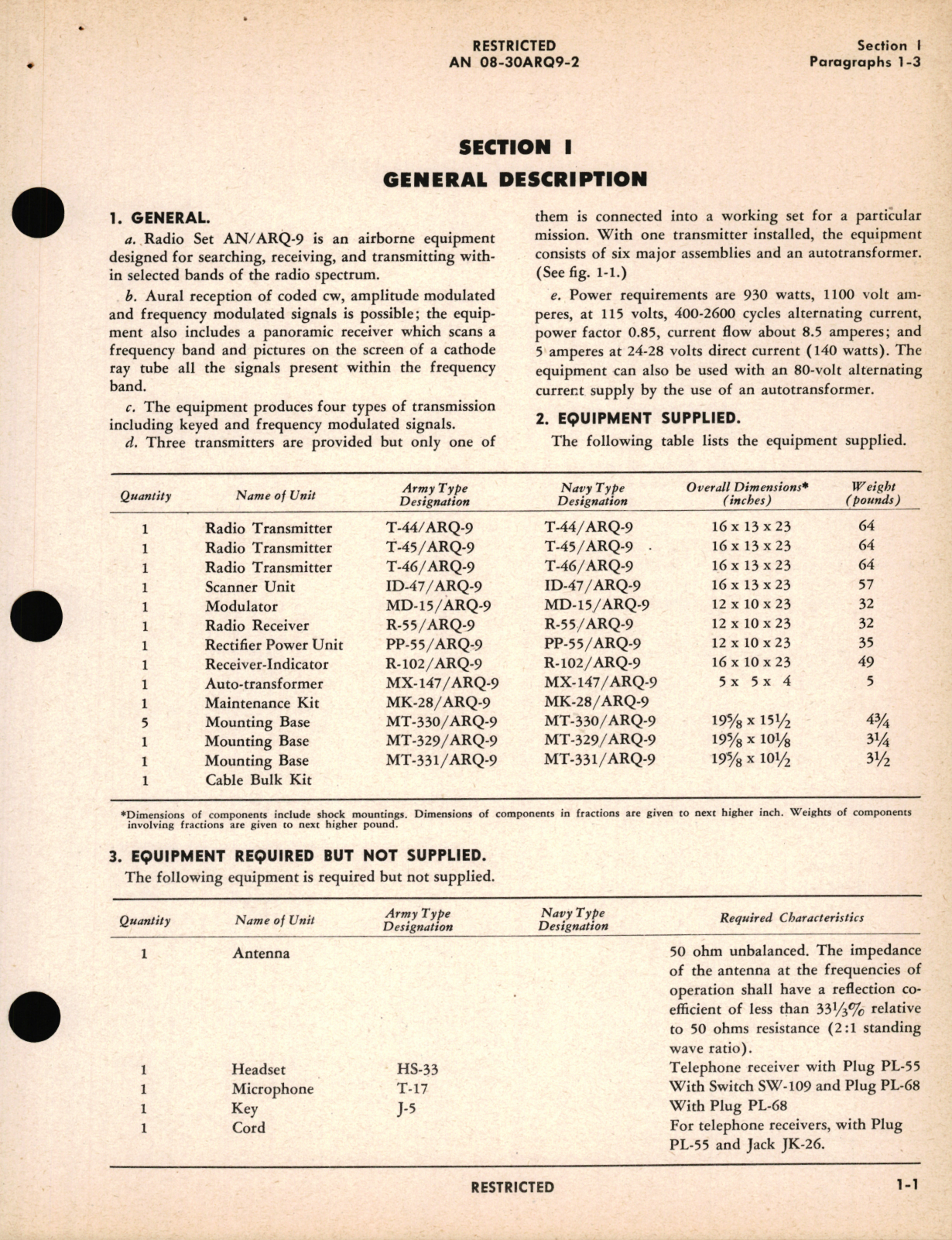 Sample page 7 from AirCorps Library document: Operating Instructions for Radio Set AN/ARQ-9