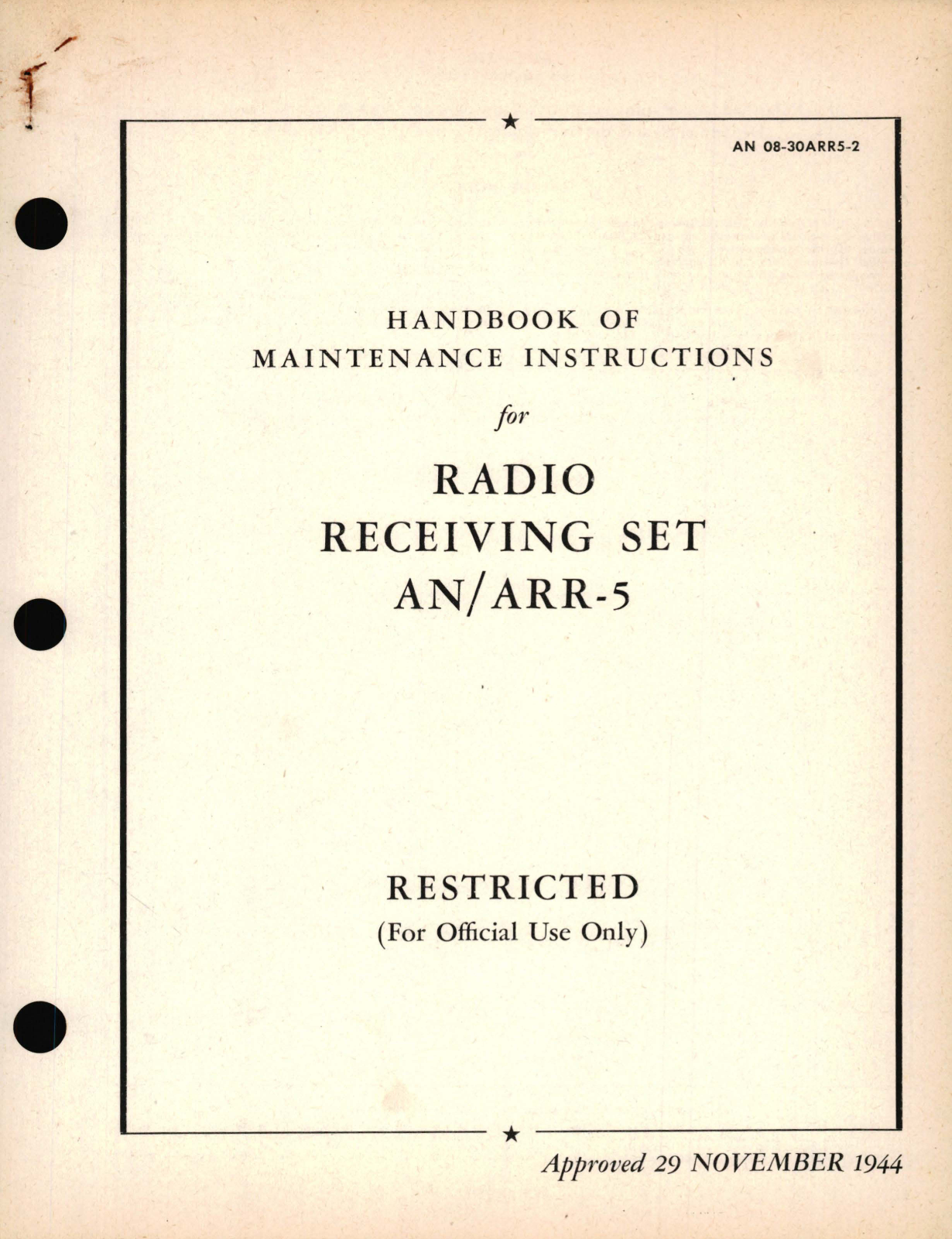 Sample page 1 from AirCorps Library document: Maintenance Instructions for Radio Receiving Set AN/ARR-5