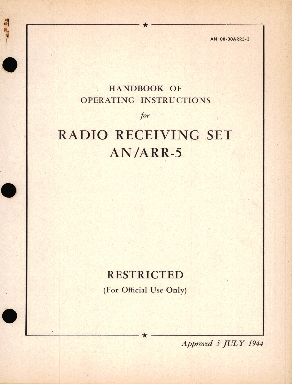 Sample page 1 from AirCorps Library document: Operating Instructions for Radio Receiving Set AN/ARR-5